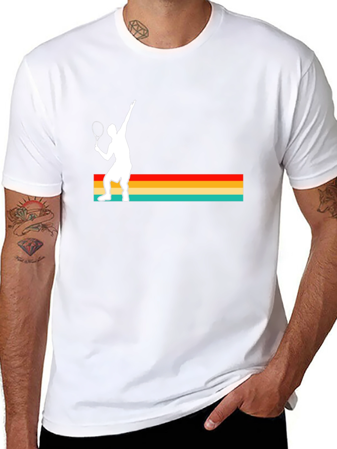 Retro Tennis Player Graphic Tee - Black