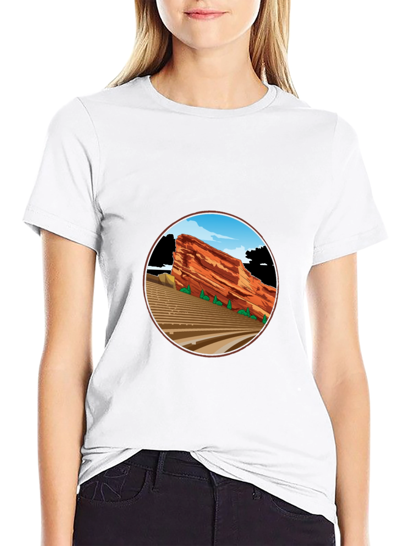 Red Rocks Amphitheater Graphic Tee - Black Cotton