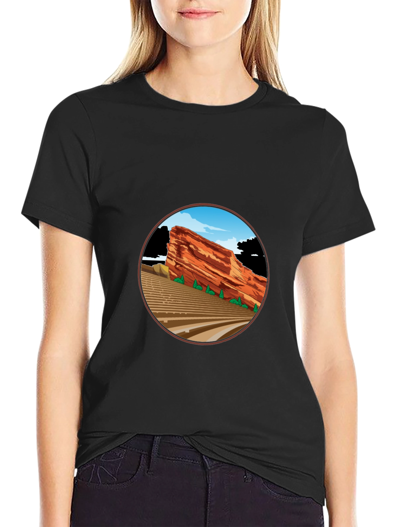 Red Rocks Amphitheater Graphic Tee - Black Cotton