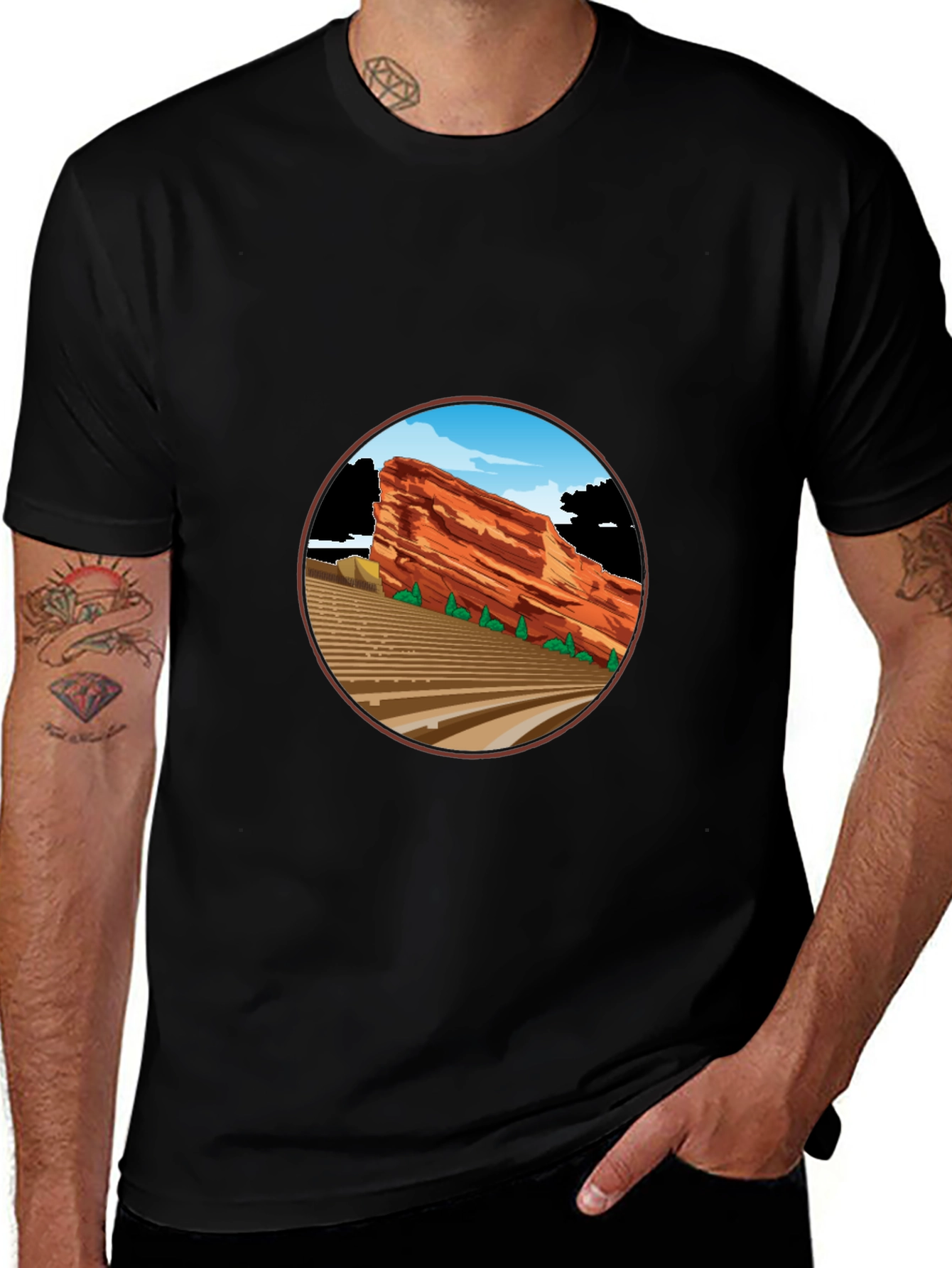 Red Rocks Amphitheater Graphic Tee - Black Cotton