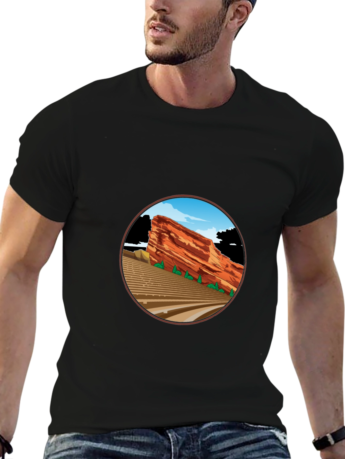 Red Rocks Amphitheater Graphic Tee - Black Cotton
