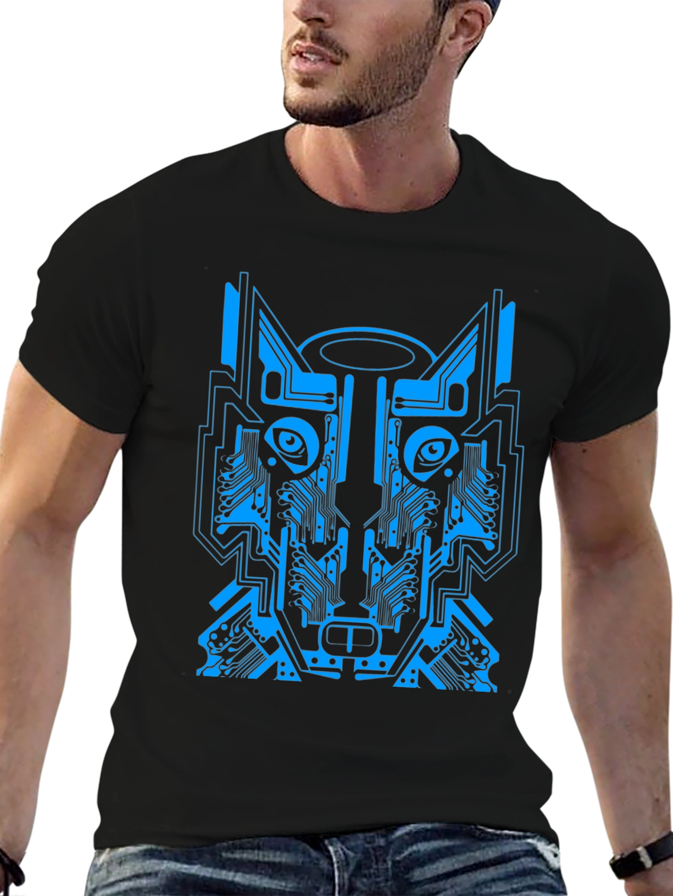 Cyber Wolf Graphic Tee - Unique Circuit Design