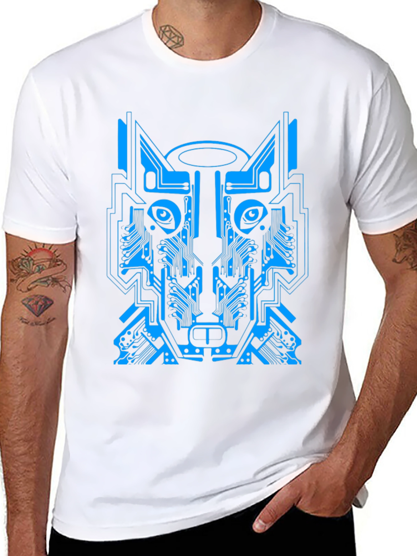 Cyber Wolf Graphic Tee - Unique Circuit Design