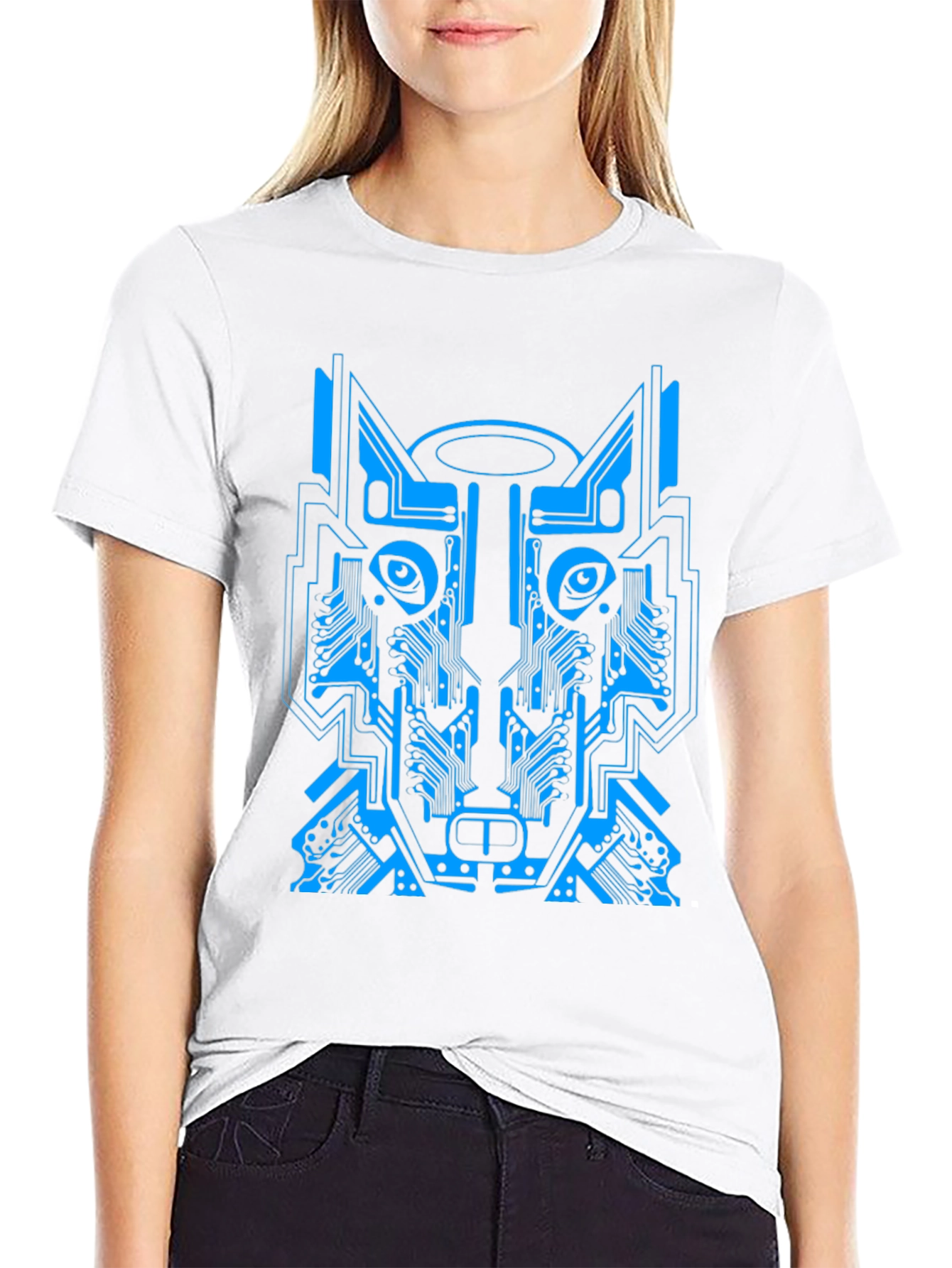 Cyber Wolf Graphic Tee - Unique Circuit Design