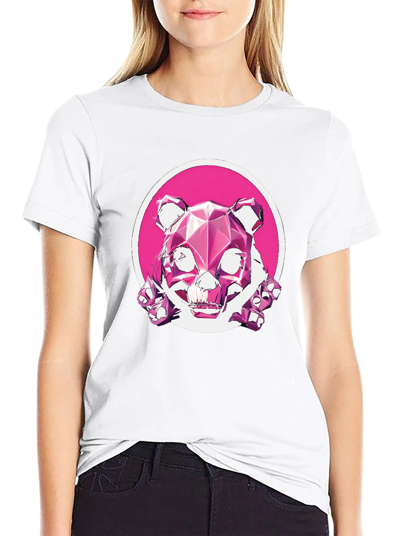 Abstract Geometric Pink Bear Graphic Tee