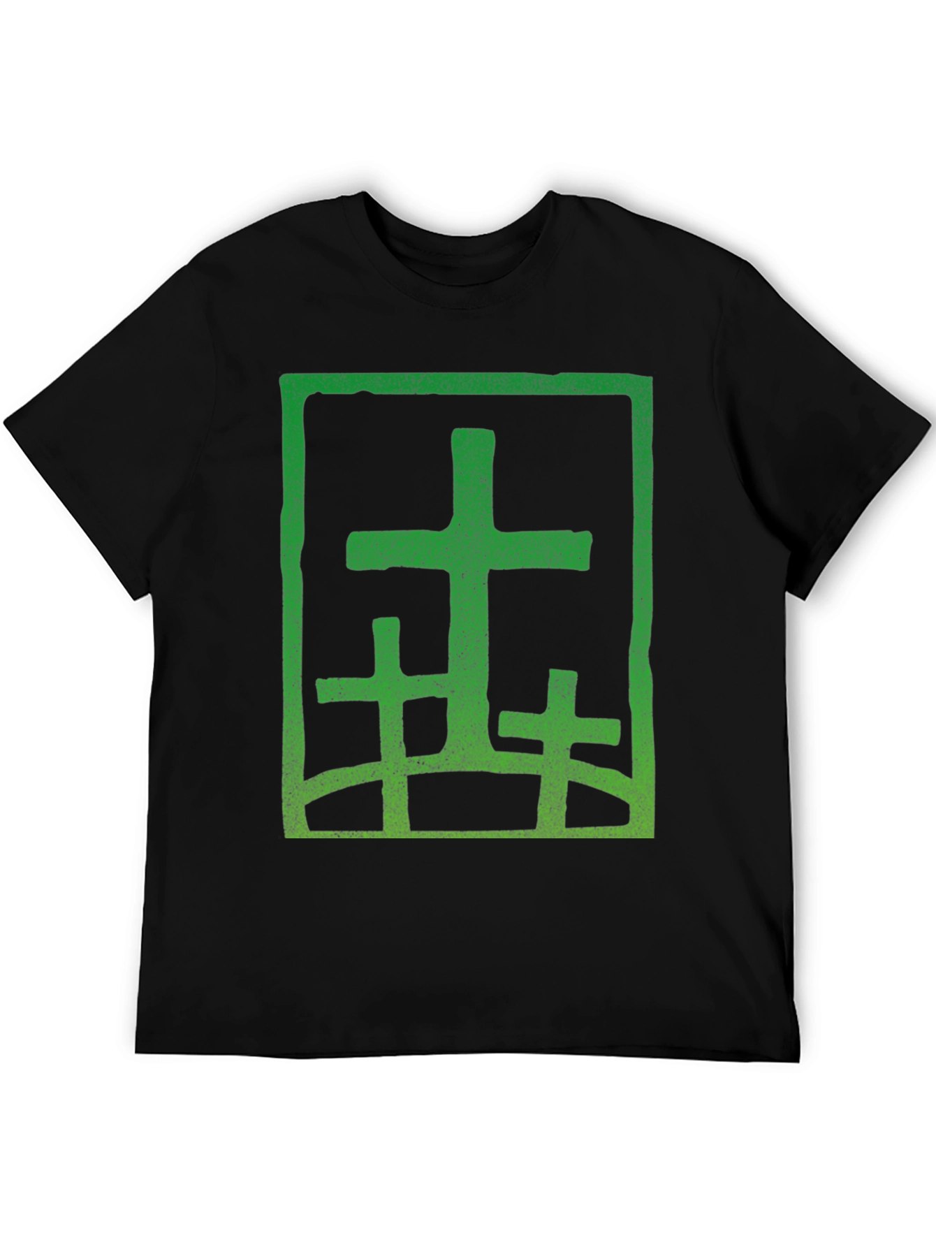 Green Cross Graphic Black T-Shirt