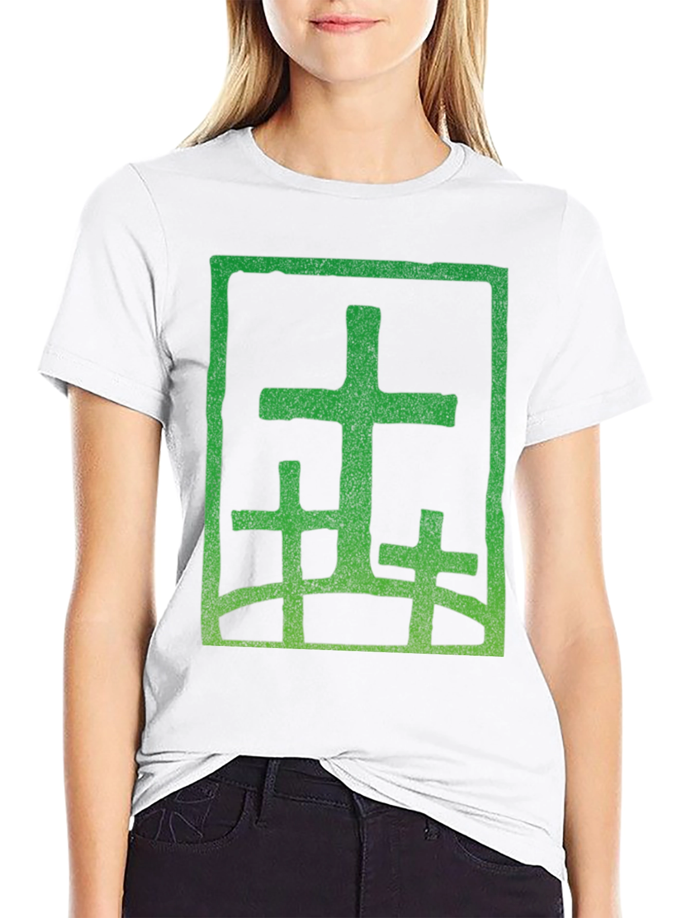 Green Cross Graphic Black T-Shirt