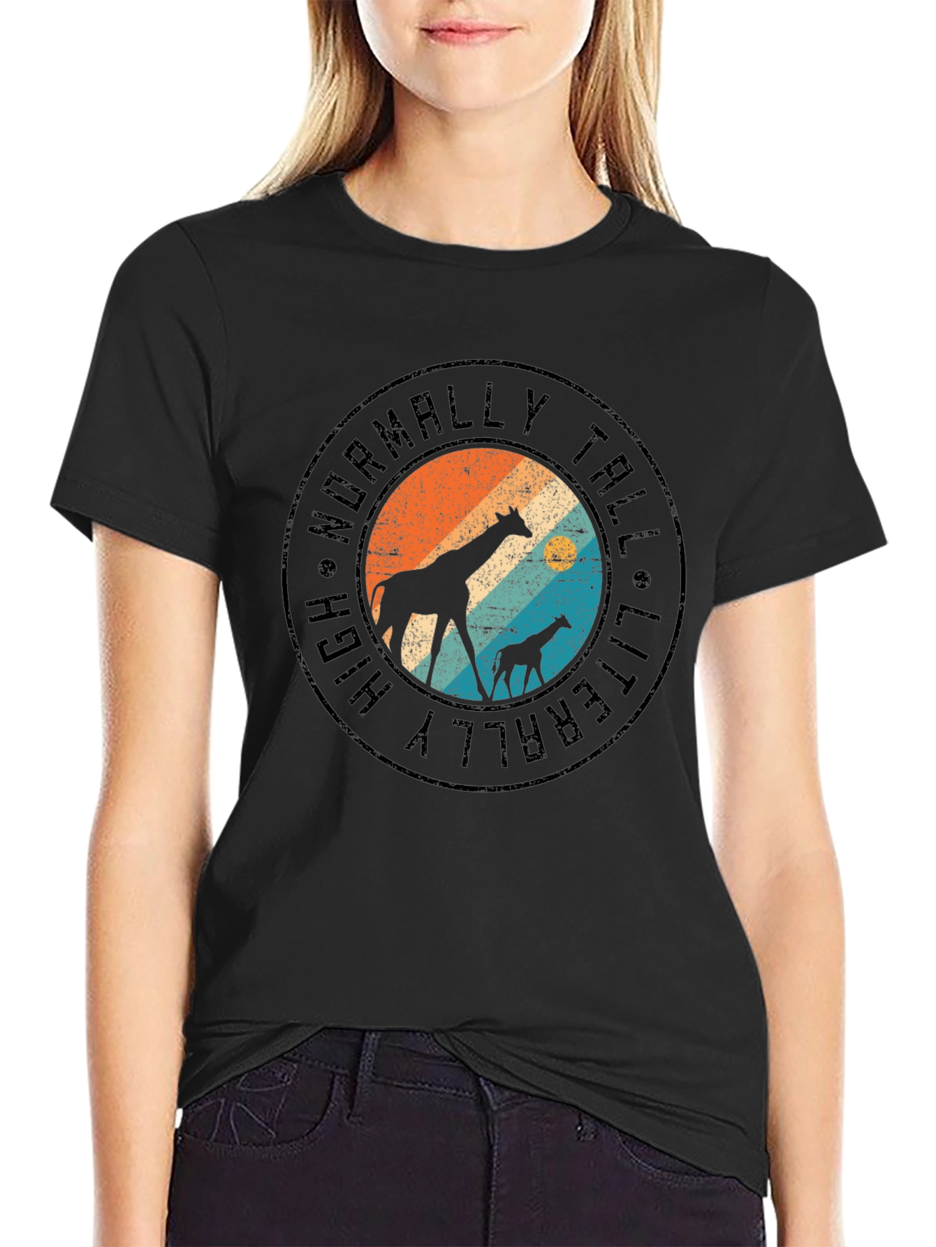 Literally Tall Giraffe Graphic Tee - Black