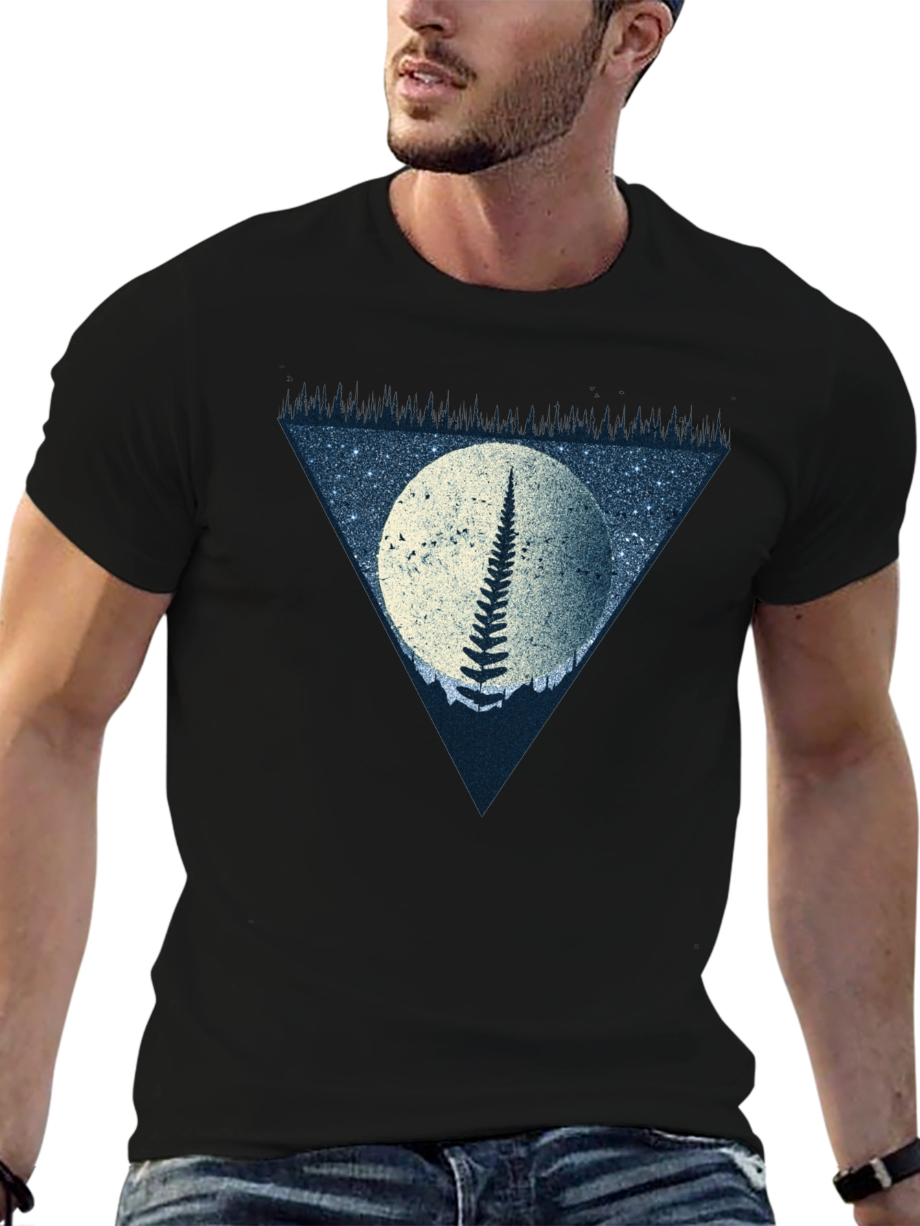 Fern Moon Triangle Graphic T-Shirt - Black