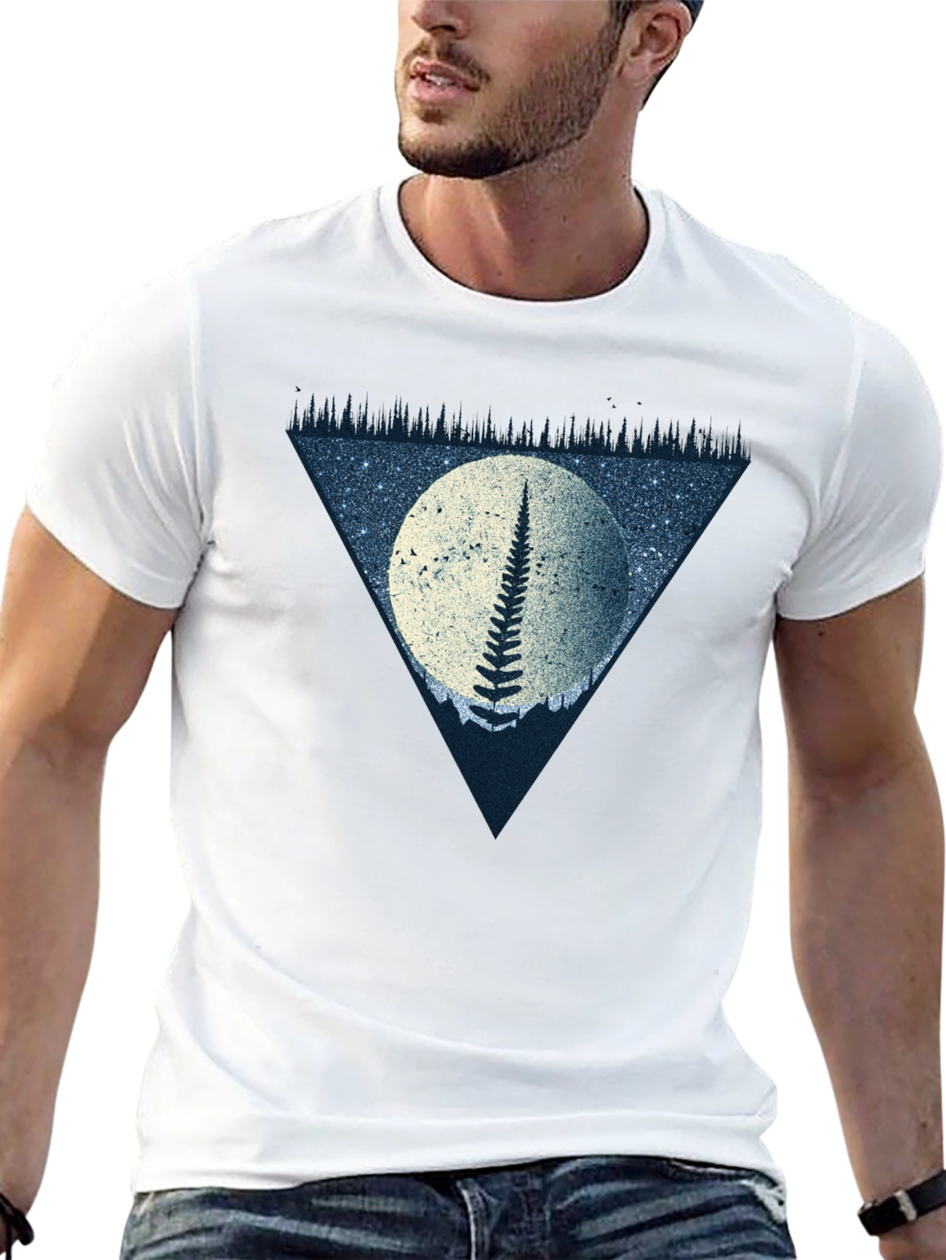 Fern Moon Triangle Graphic T-Shirt - Black