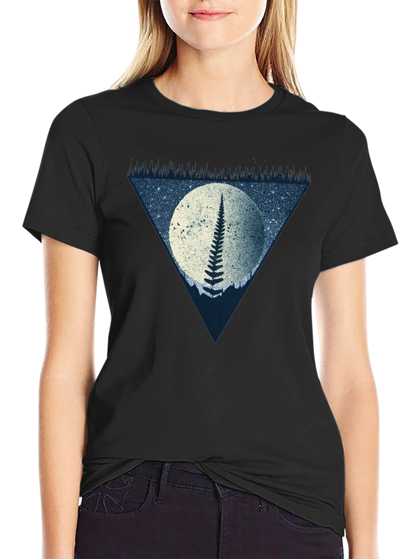 Fern Moon Triangle Graphic T-Shirt - Black