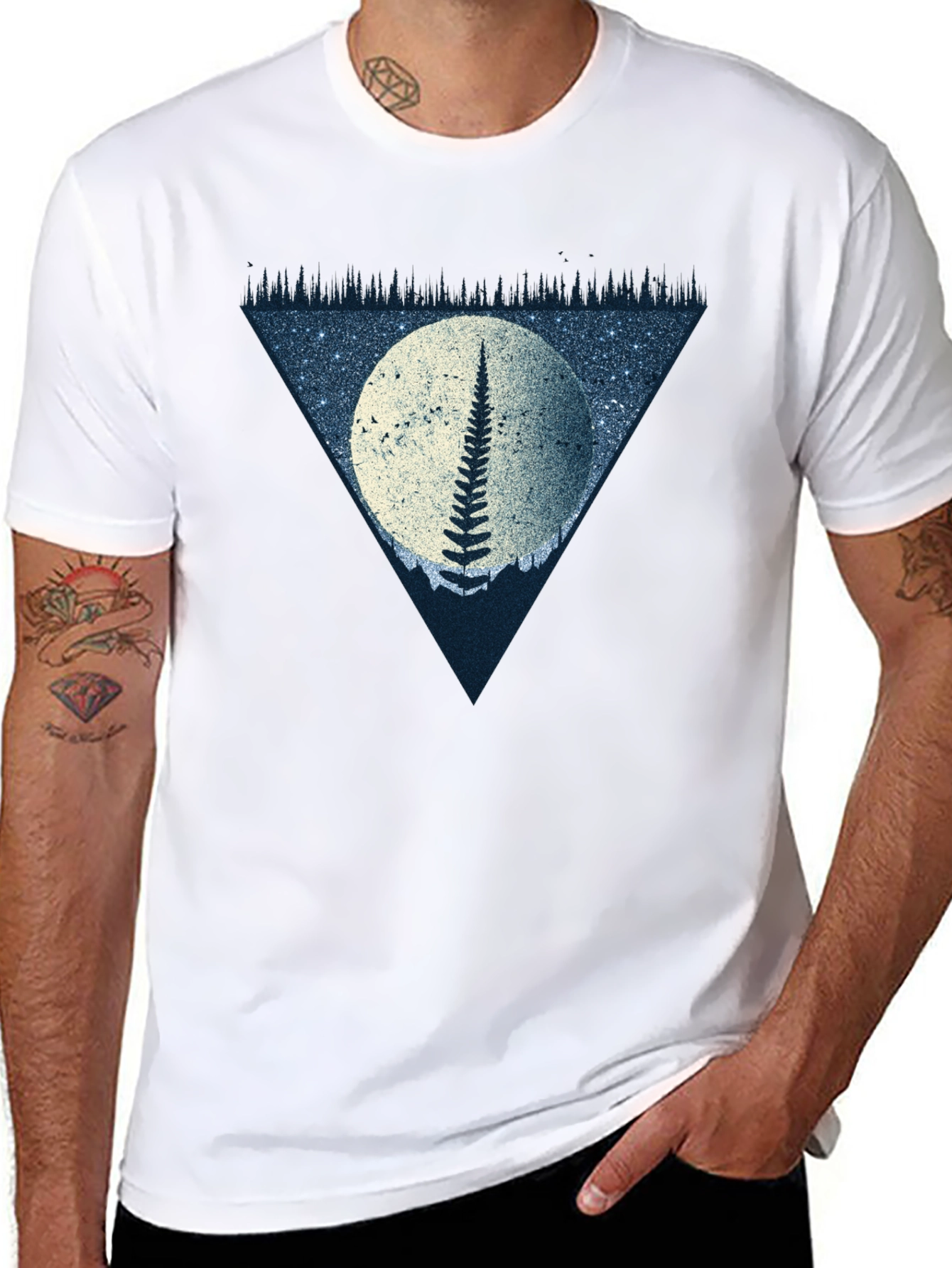 Fern Moon Triangle Graphic T-Shirt - Black
