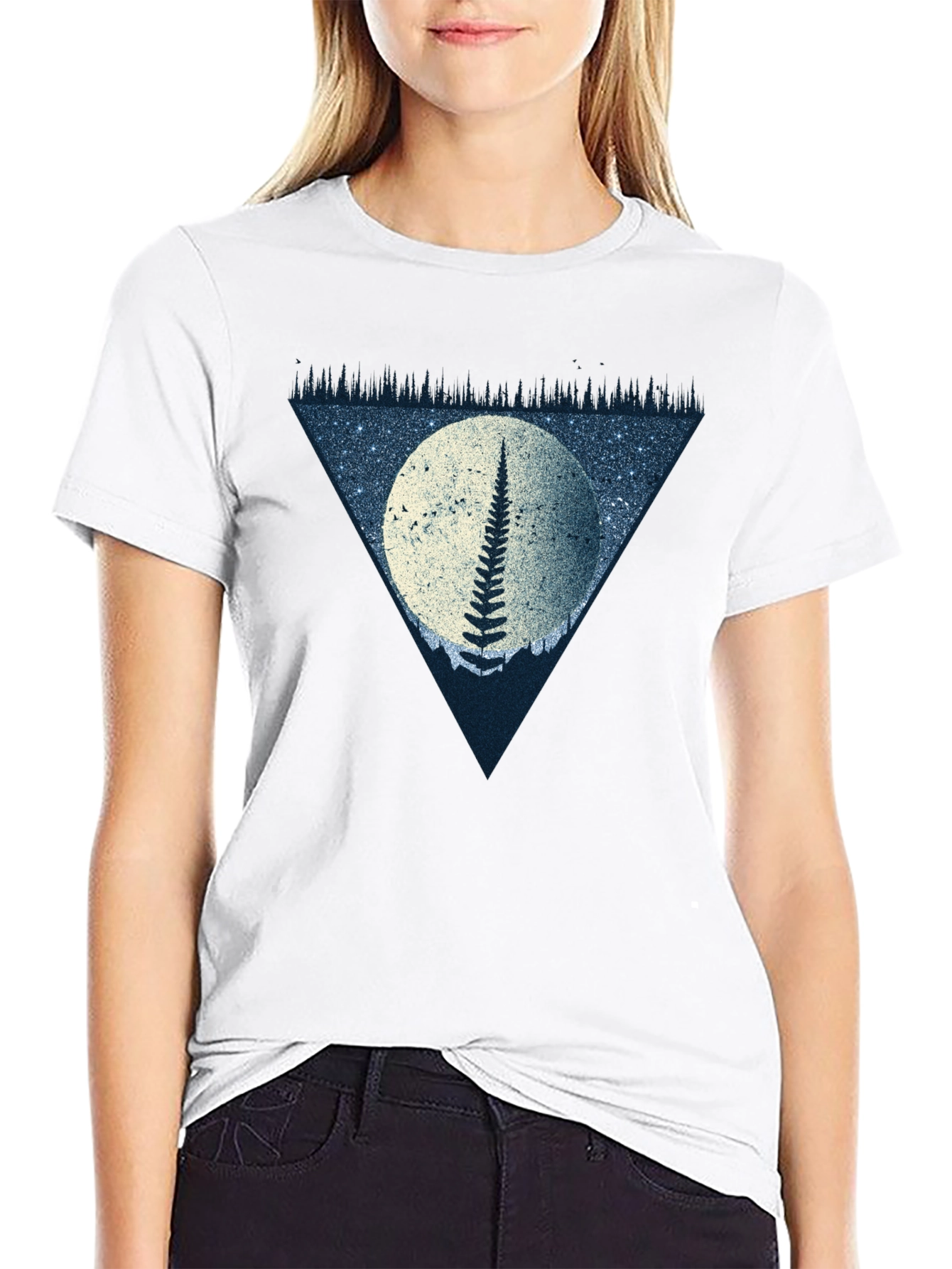 Fern Moon Triangle Graphic T-Shirt - Black