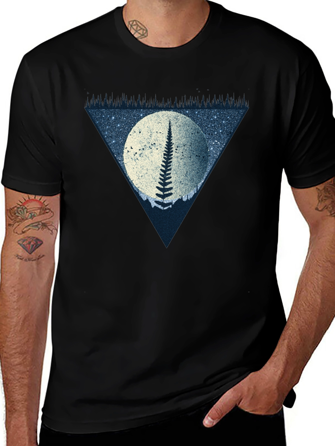 Fern Moon Triangle Graphic T-Shirt - Black