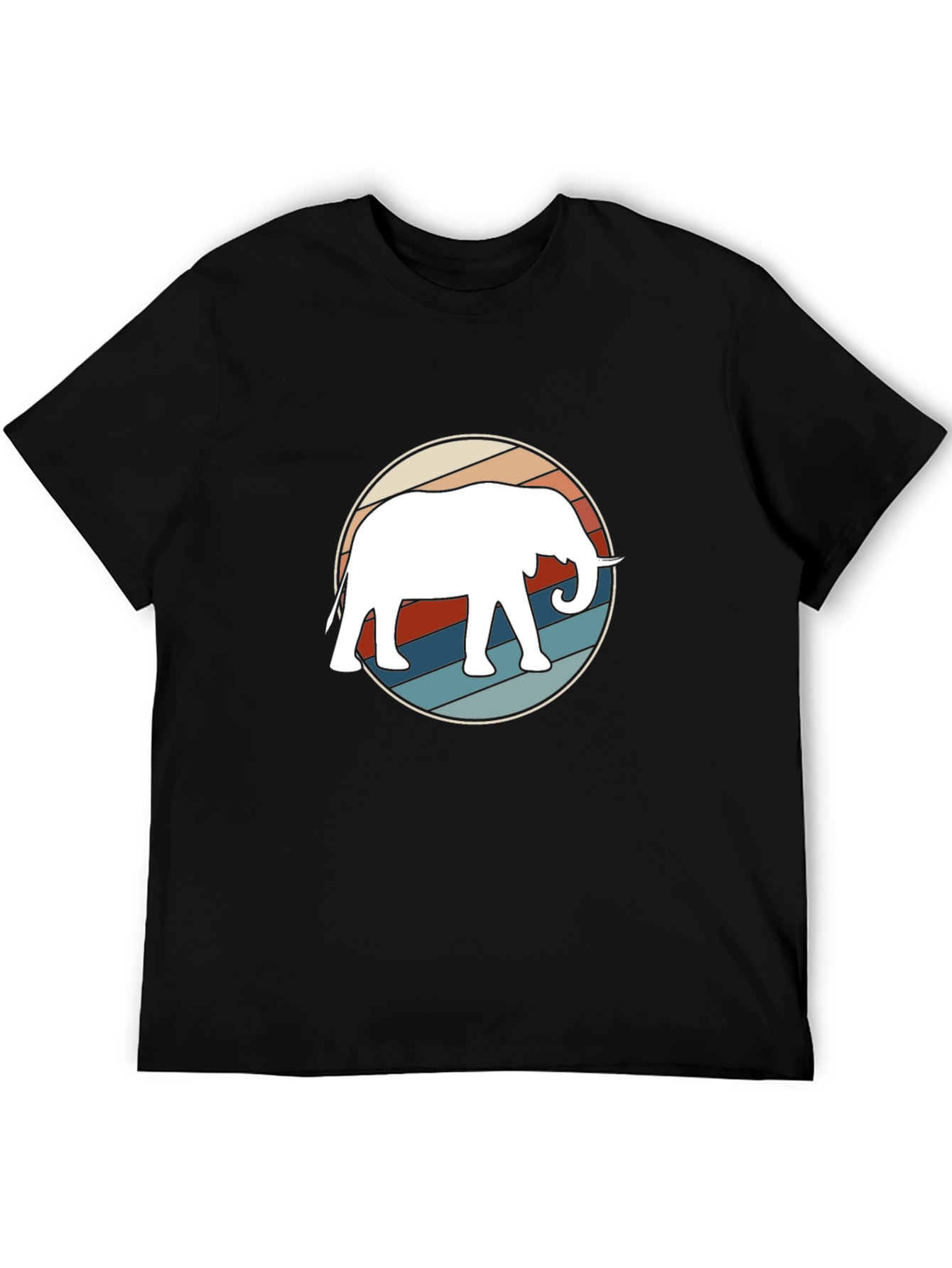 Retro Elephant Graphic Tee - Black Cotton Casual Shirt