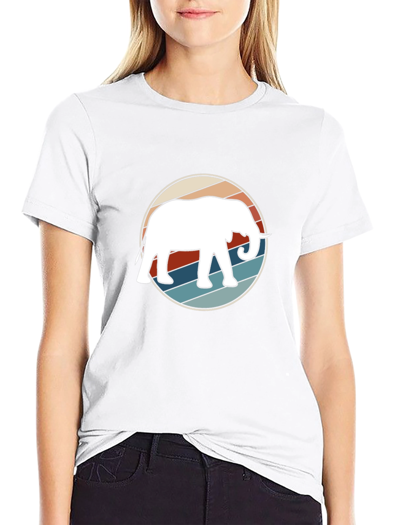 Retro Elephant Graphic Tee - Black Cotton Casual Shirt