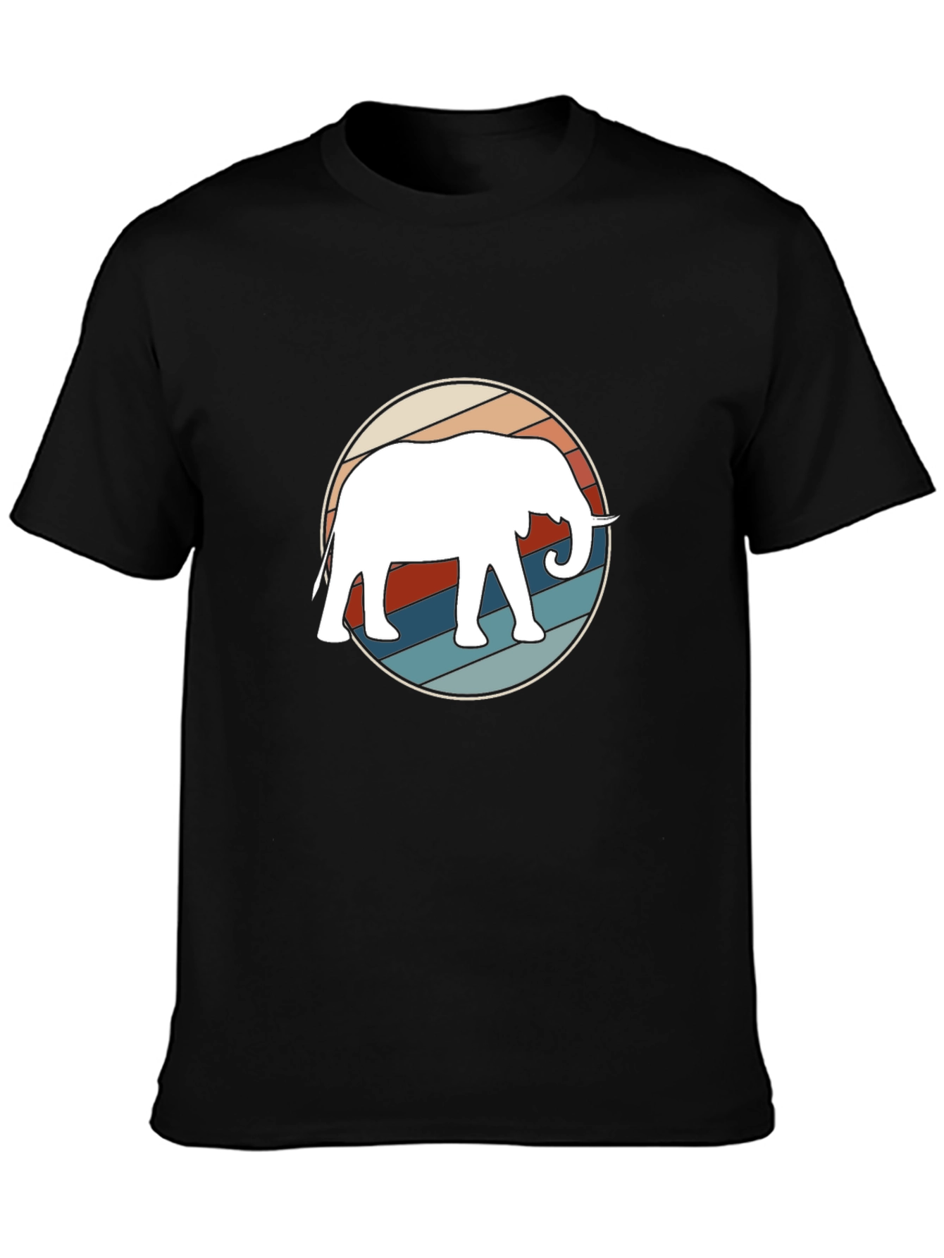 Retro Elephant Graphic Tee - Black Cotton Casual Shirt