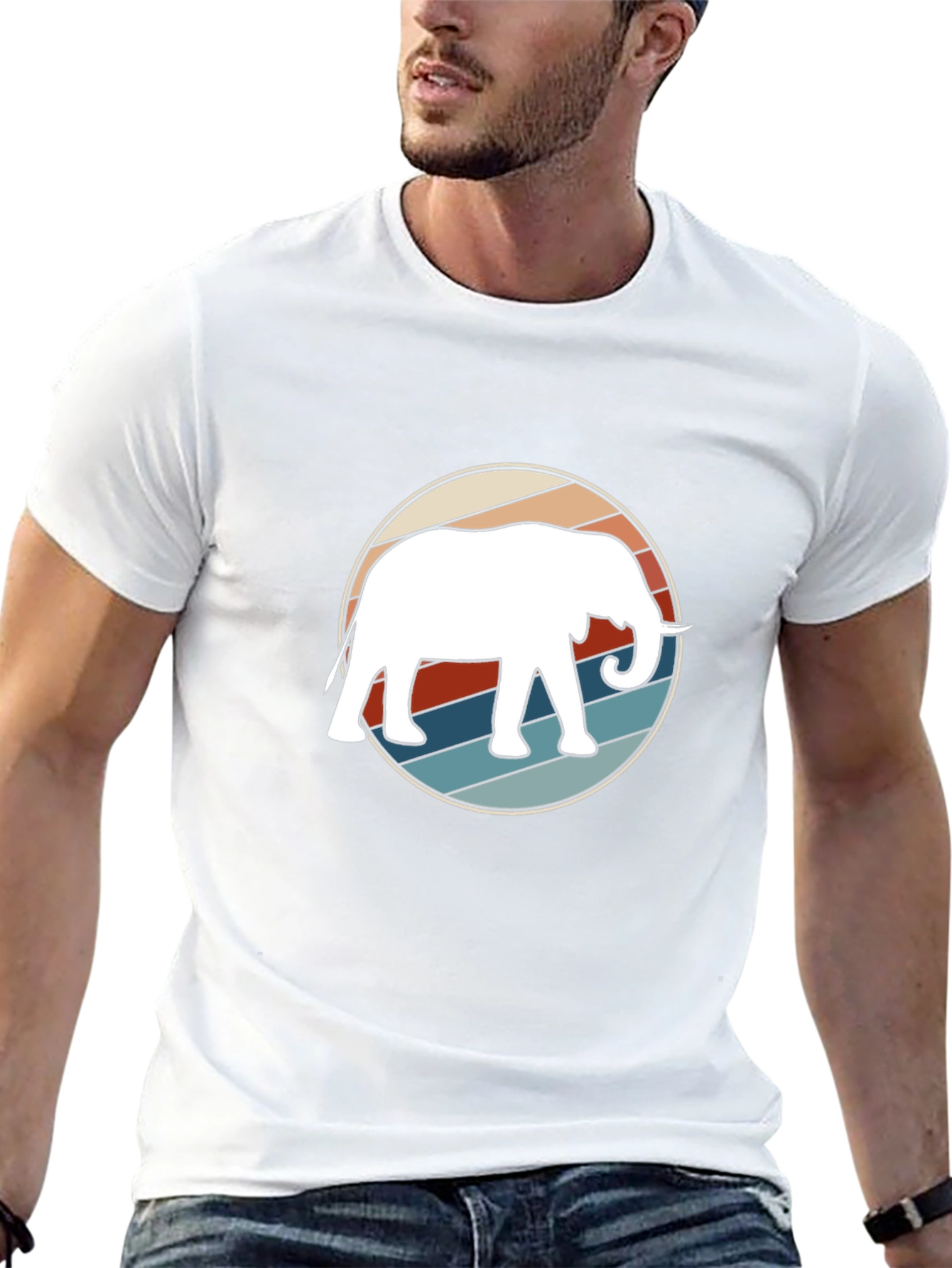 Retro Elephant Graphic Tee - Black Cotton Casual Shirt
