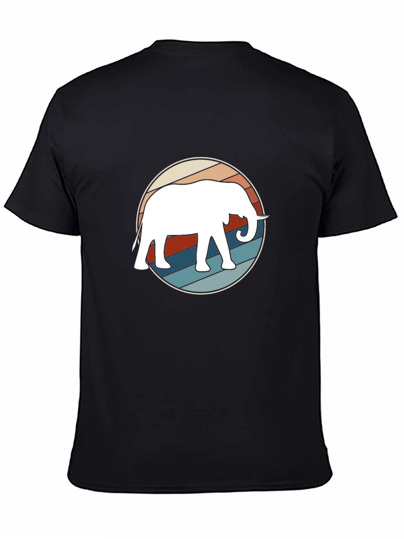 Retro Elephant Graphic Tee - Black Cotton Casual Shirt