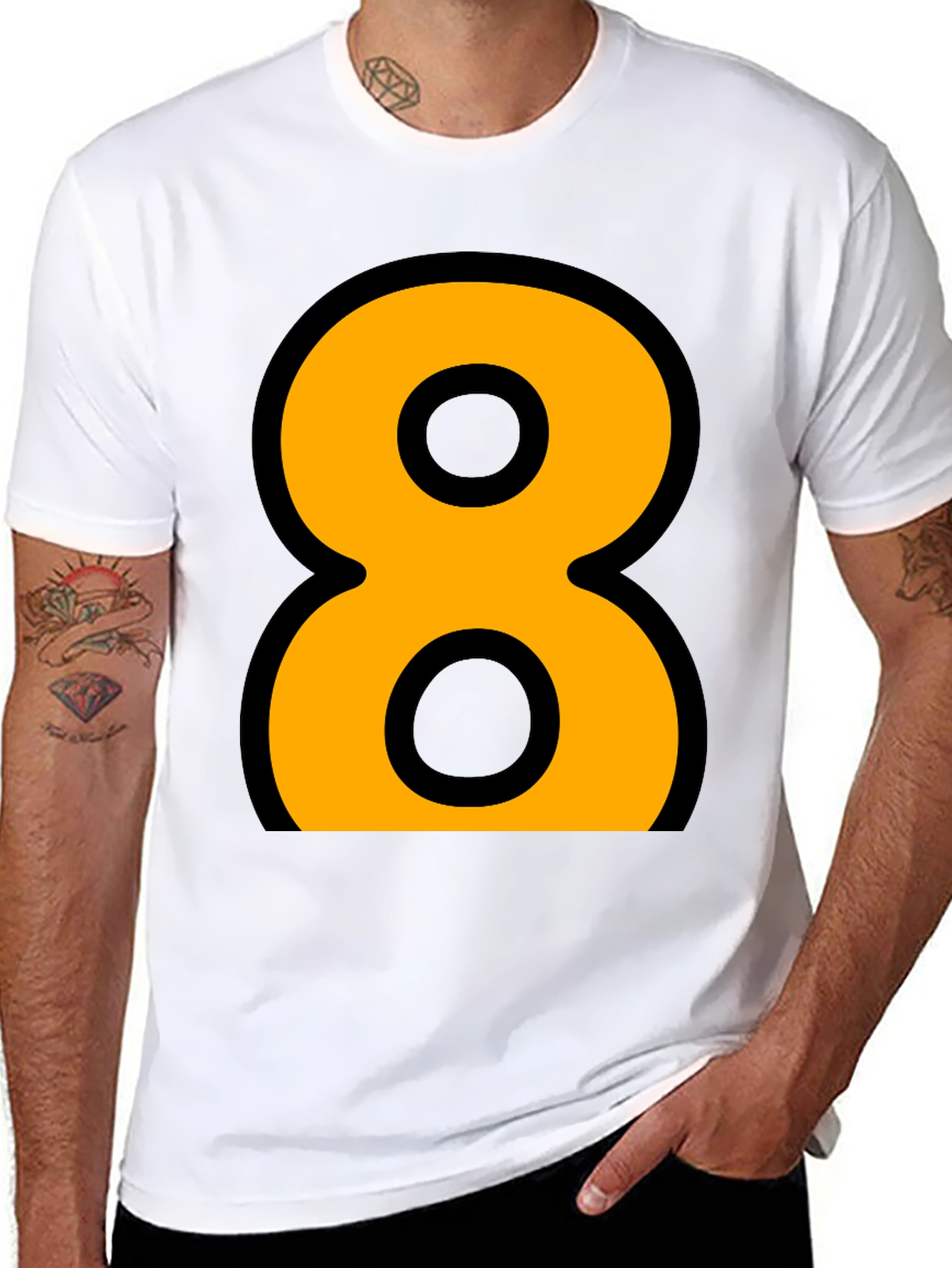 Bold Number 8 Graphic Tee - Black Cotton Blend