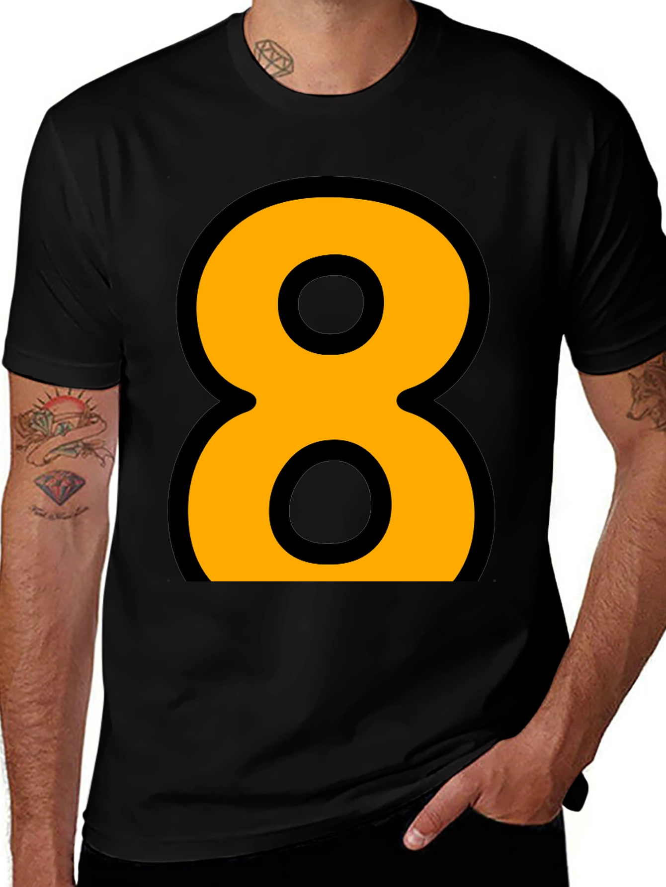 Bold Number 8 Graphic Tee - Black Cotton Blend