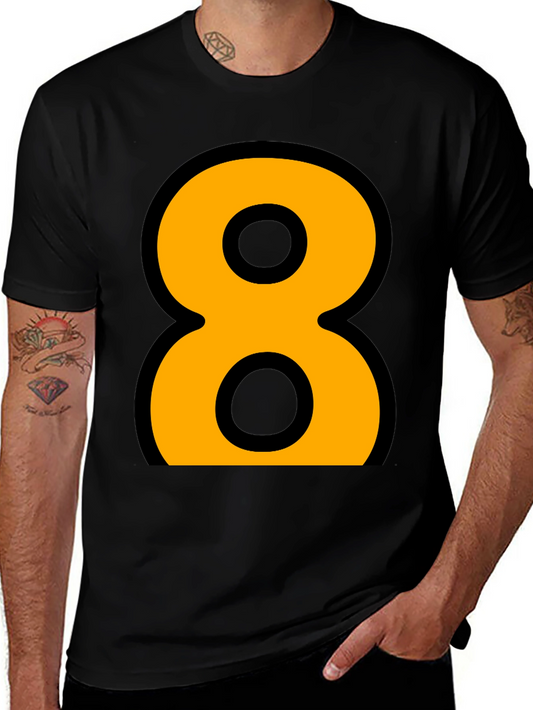 Bold Number 8 Graphic Tee - Black Cotton Blend