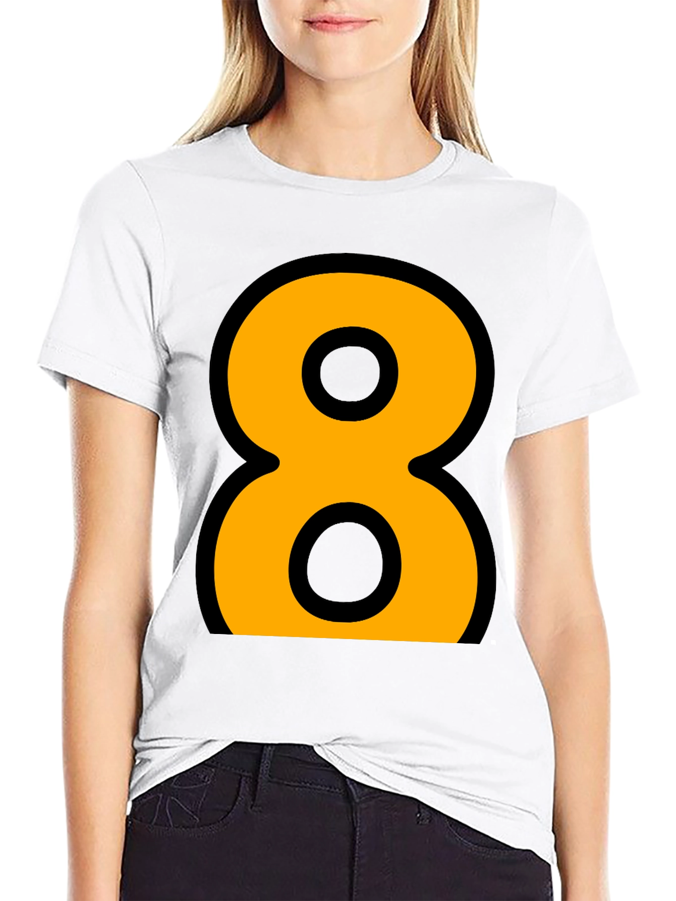 Bold Number 8 Graphic Tee - Black Cotton Blend
