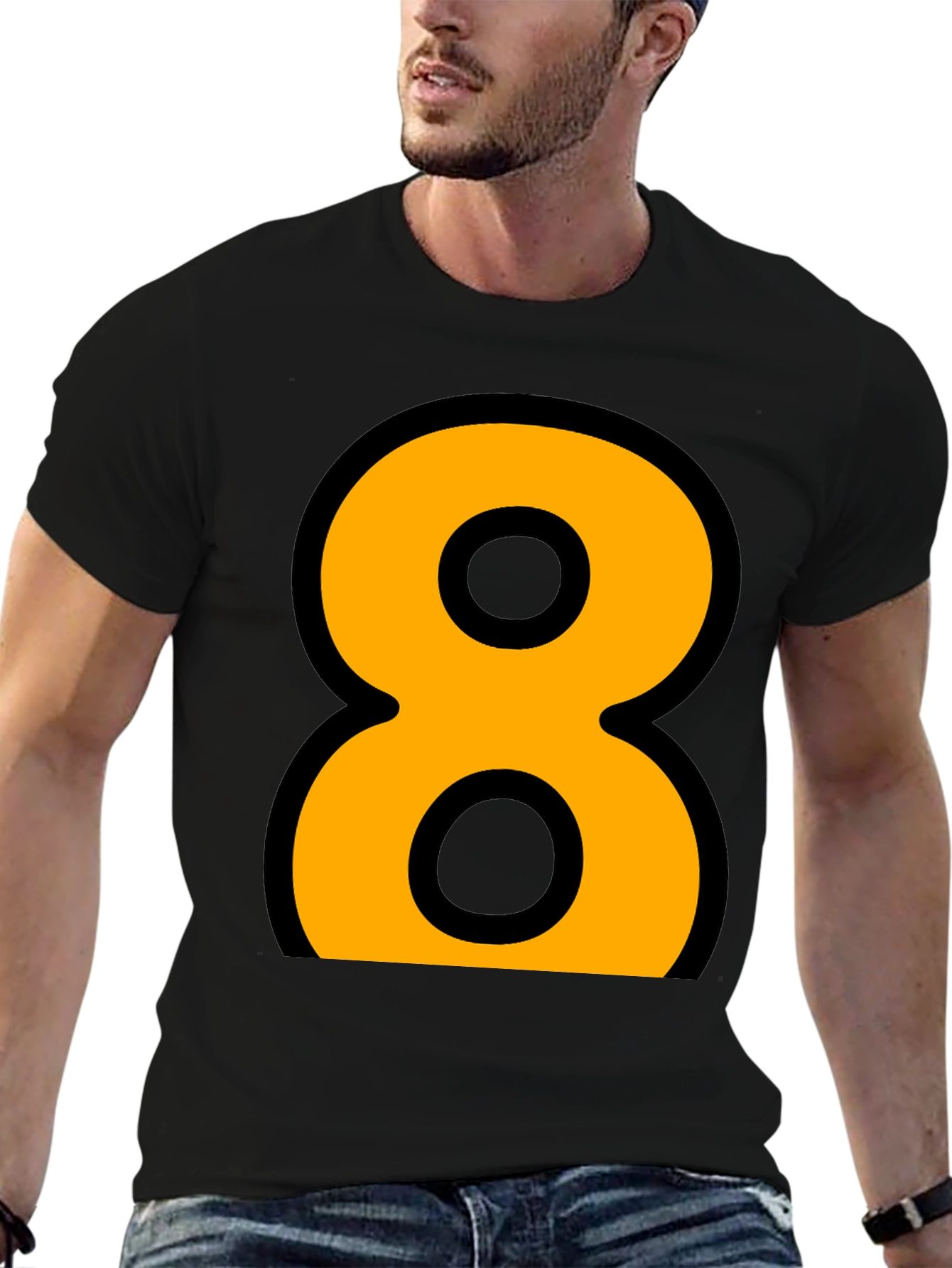 Bold Number 8 Graphic Tee - Black Cotton Blend