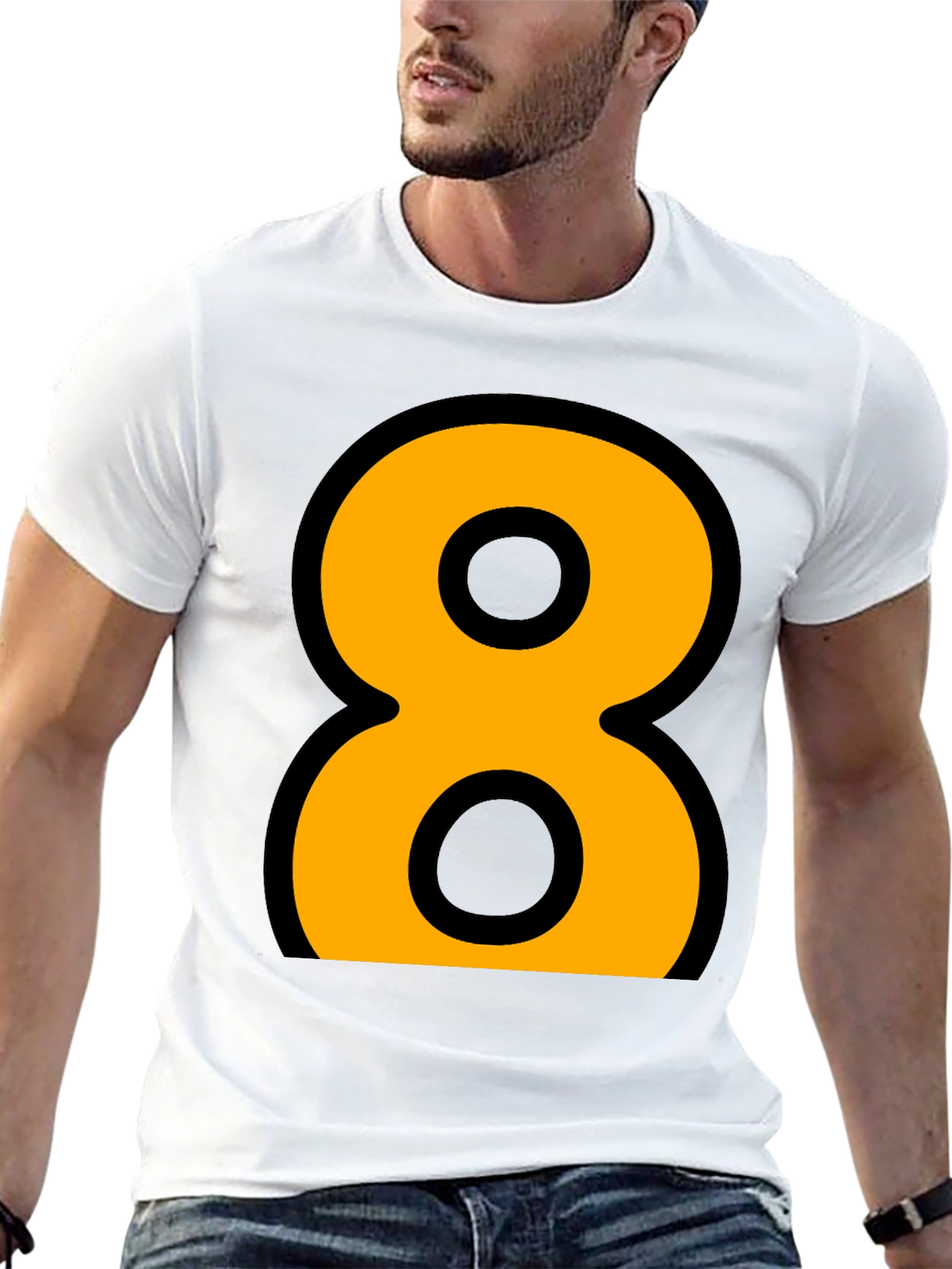Bold Number 8 Graphic Tee - Black Cotton Blend