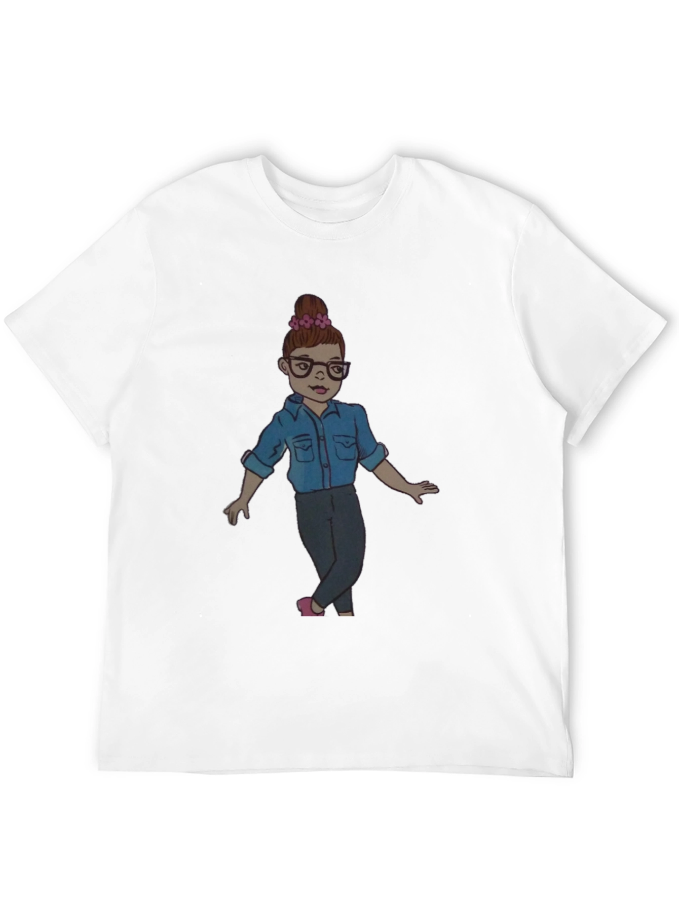 Black Tee with Cartoon Girl Design