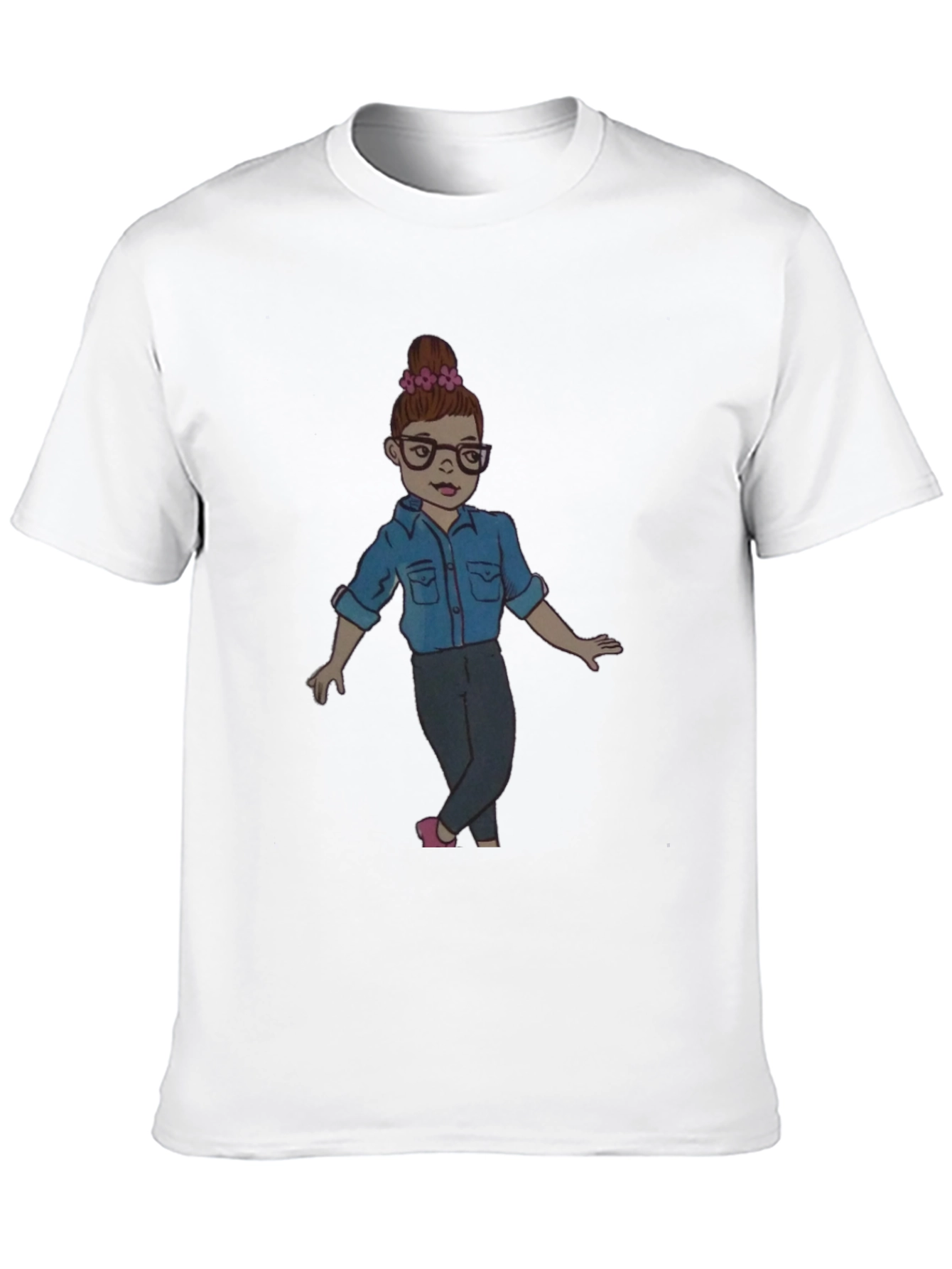 Black Tee with Cartoon Girl Design