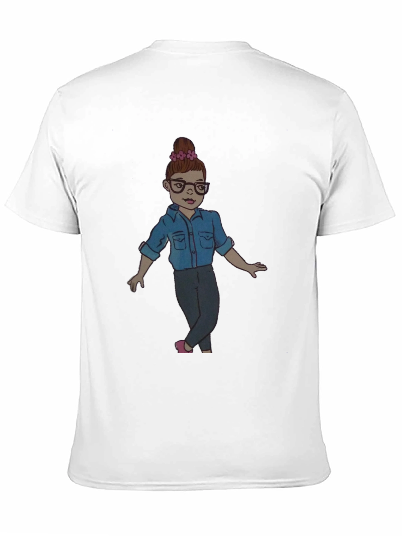 Black Tee with Cartoon Girl Design