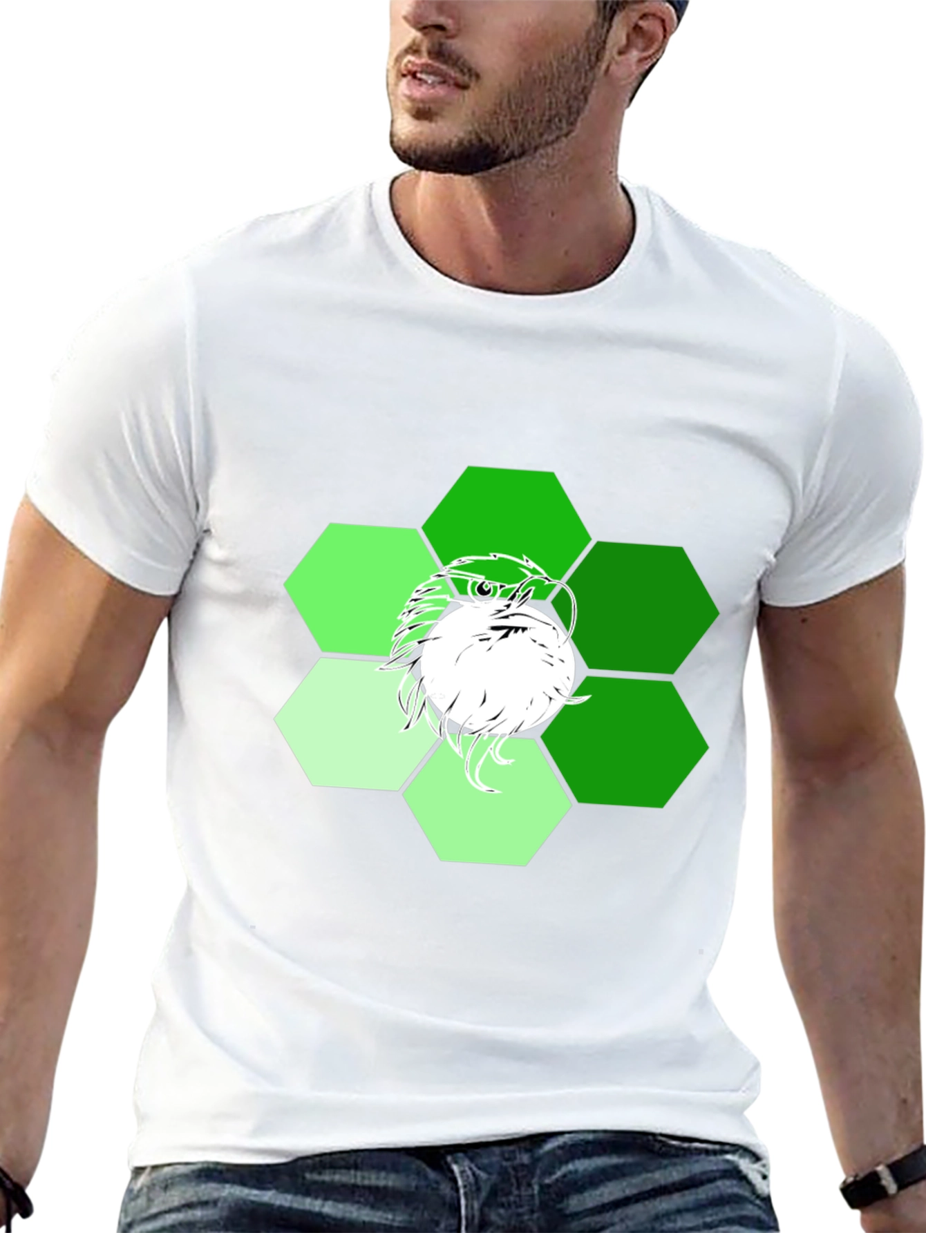 Mens Black T-Shirt with Geometric Eagle Graphic