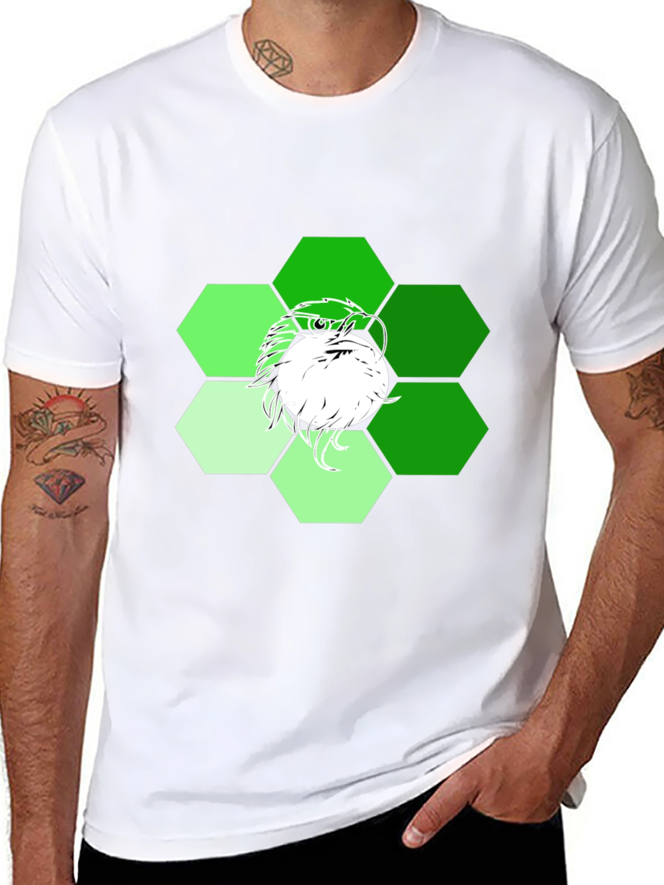 Mens Black T-Shirt with Geometric Eagle Graphic