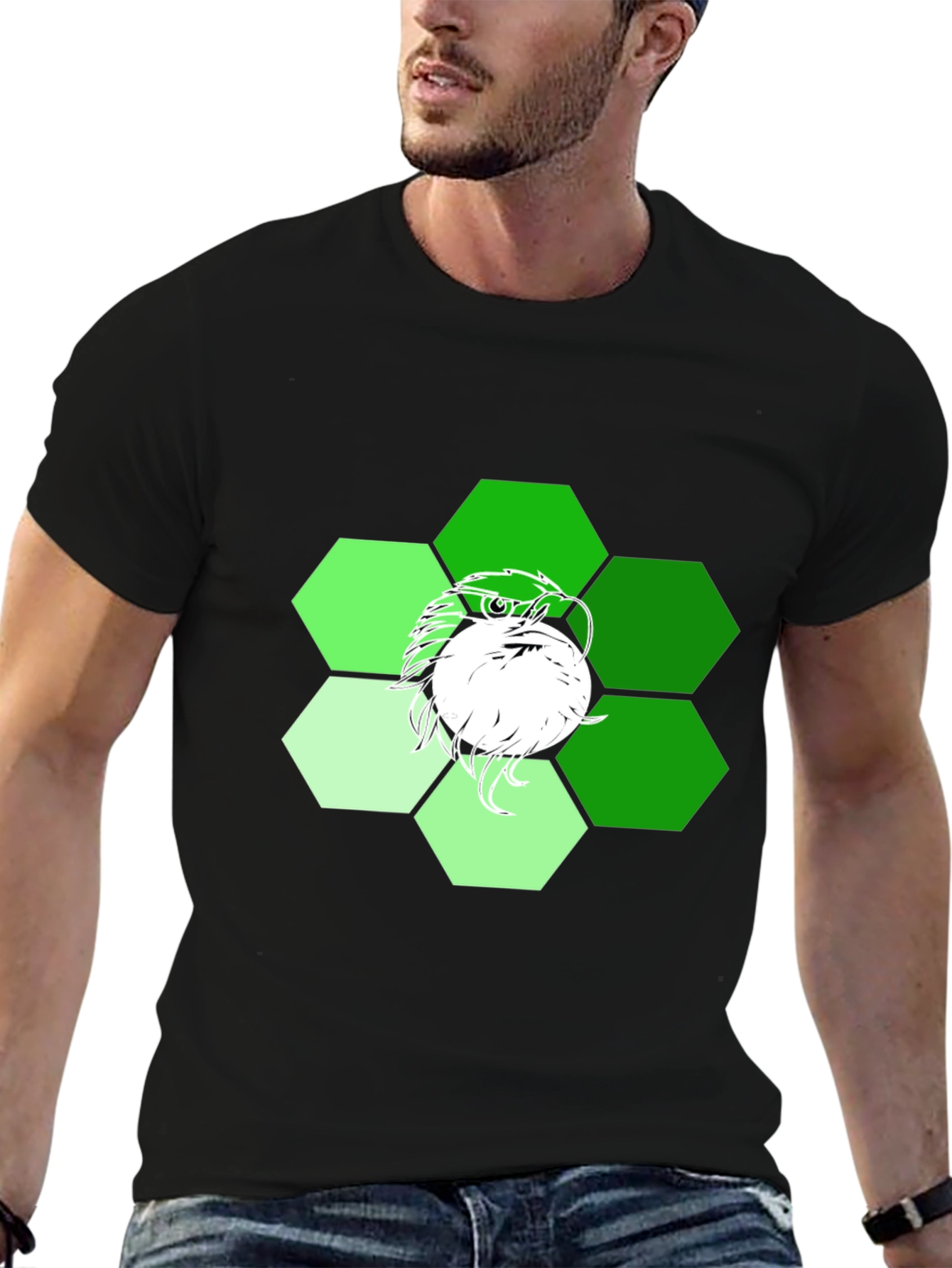 Mens Black T-Shirt with Geometric Eagle Graphic