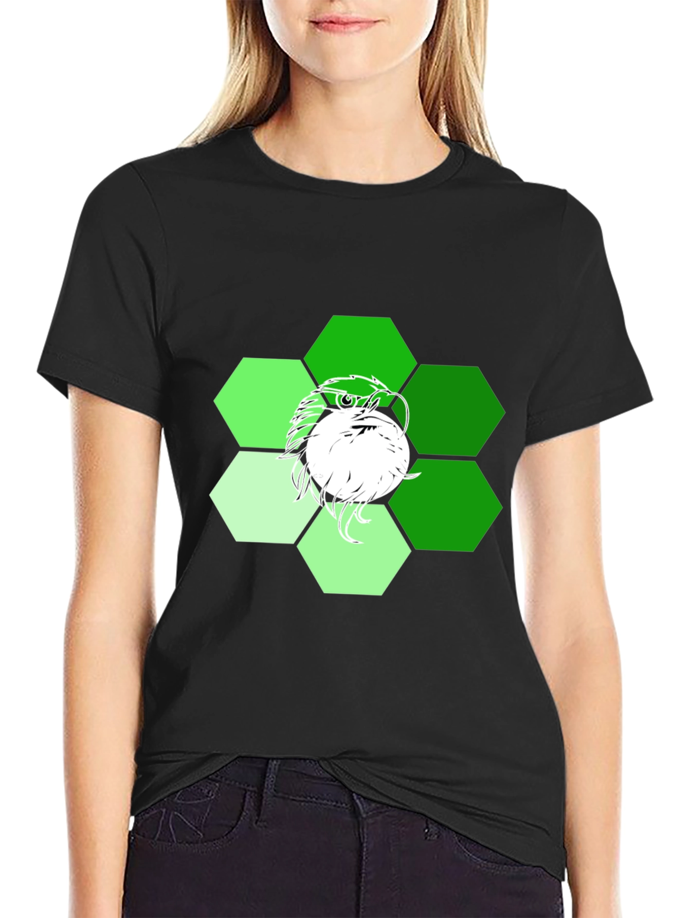 Mens Black T-Shirt with Geometric Eagle Graphic