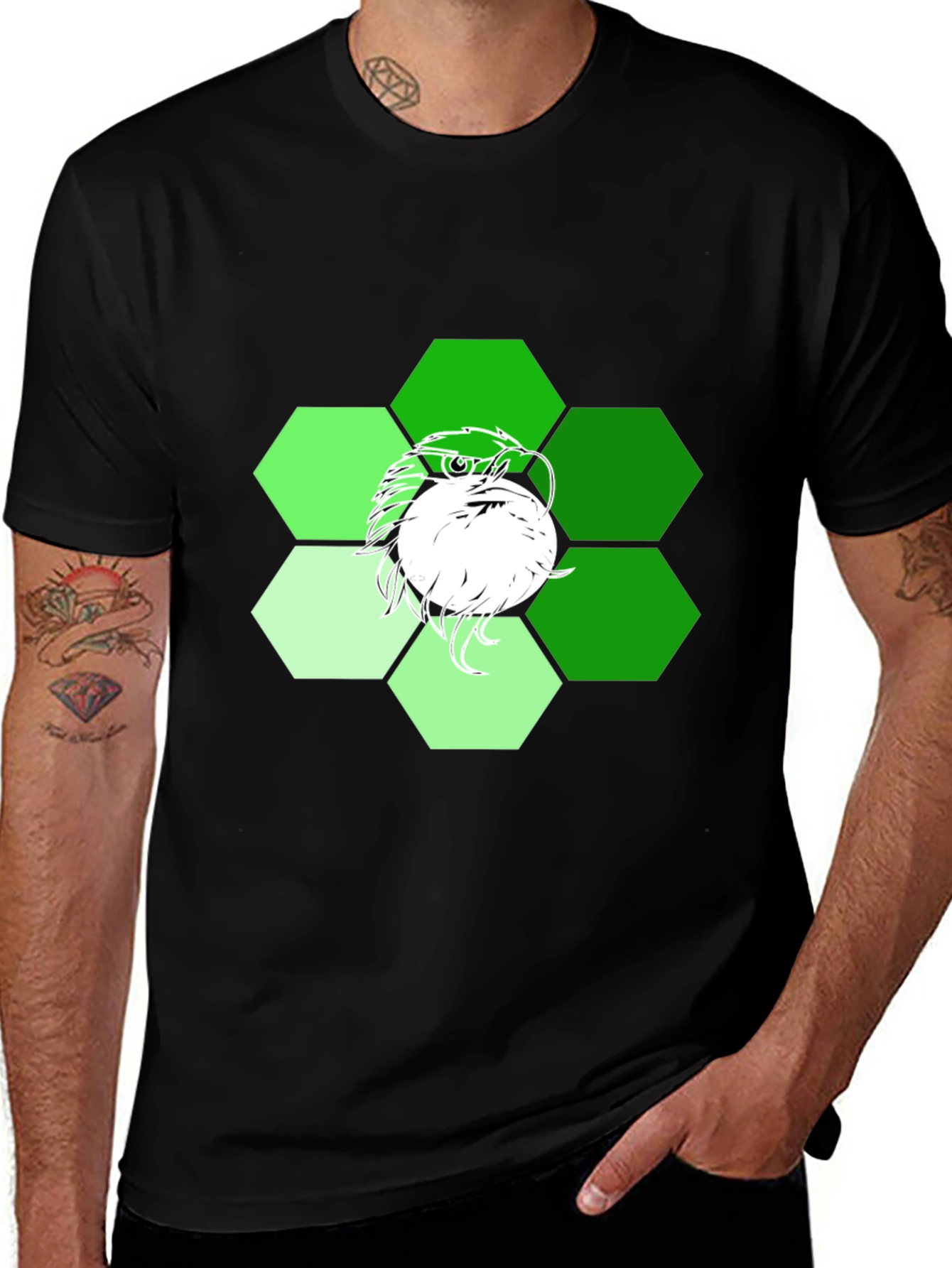 Mens Black T-Shirt with Geometric Eagle Graphic