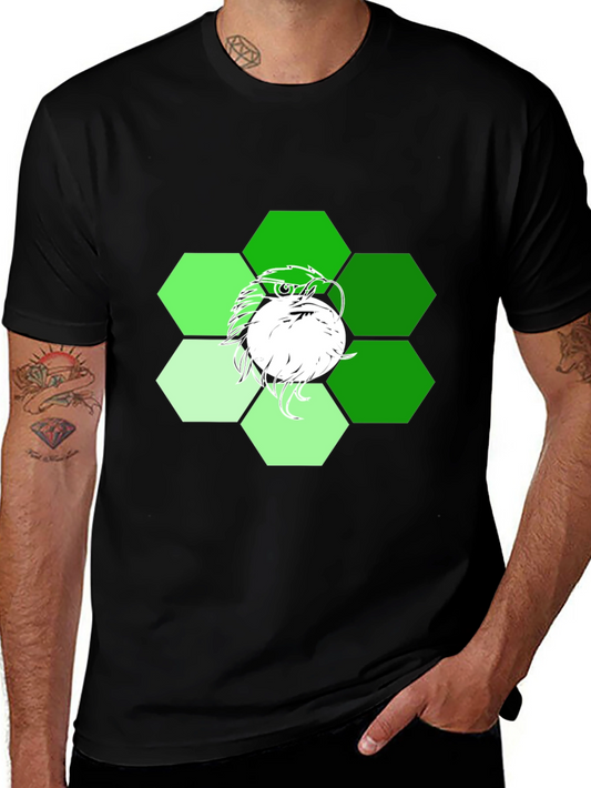 Mens Black T-Shirt with Geometric Eagle Graphic