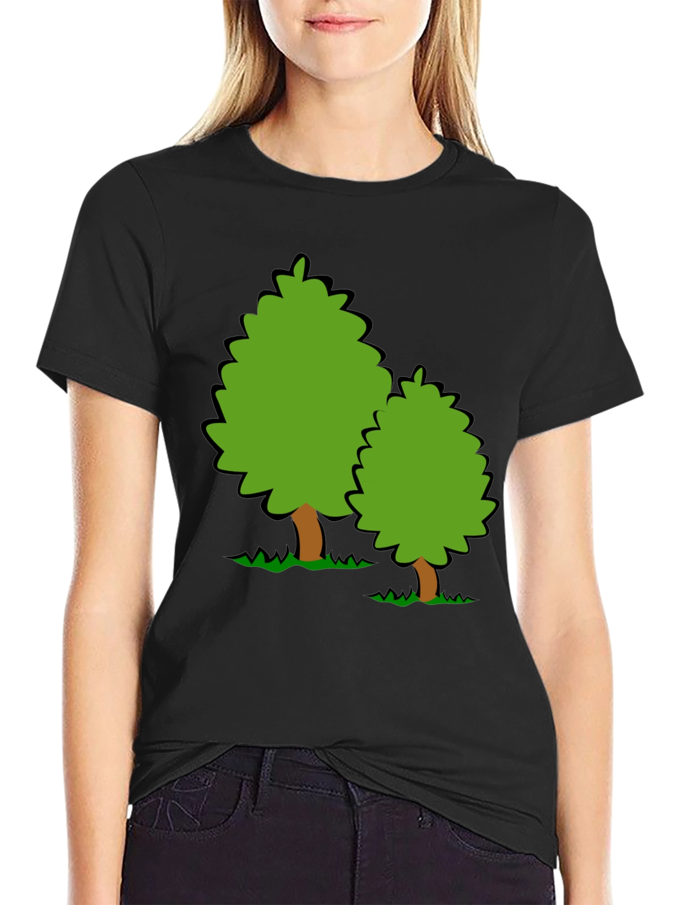 Cartoon Tree Graphic Black T-Shirt