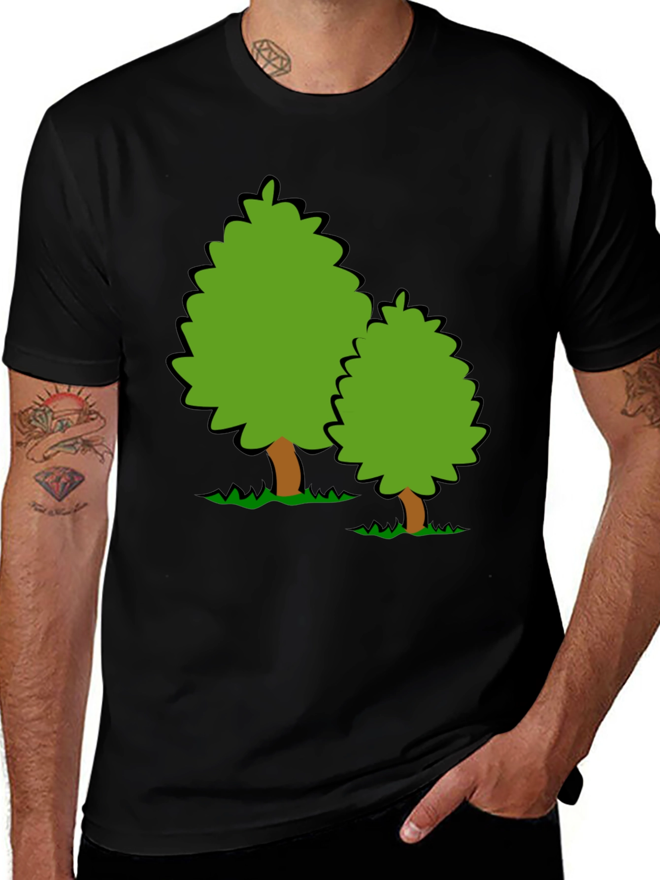 Cartoon Tree Graphic Black T-Shirt