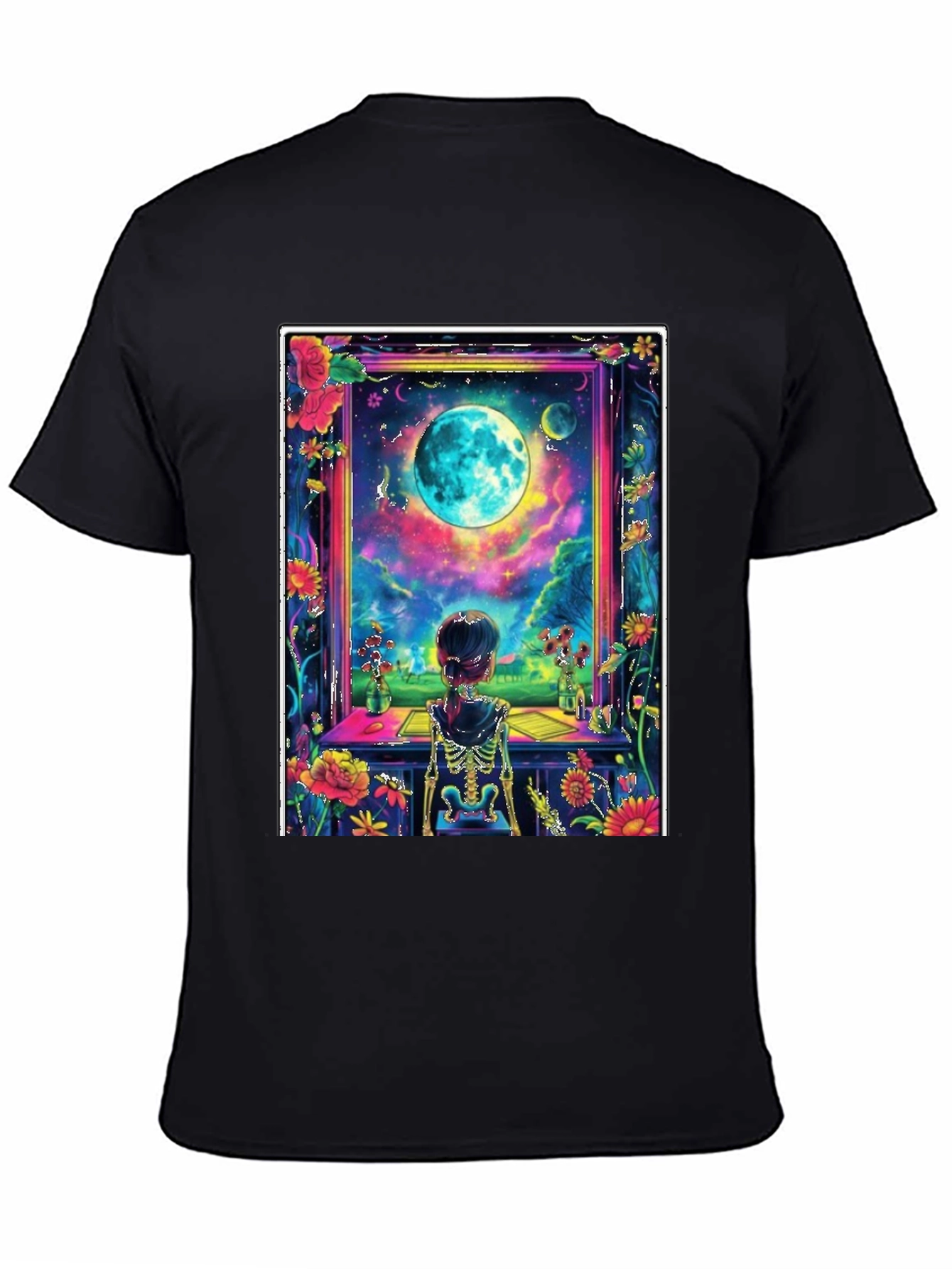Floral Moon Window Skeleton Graphic Tee