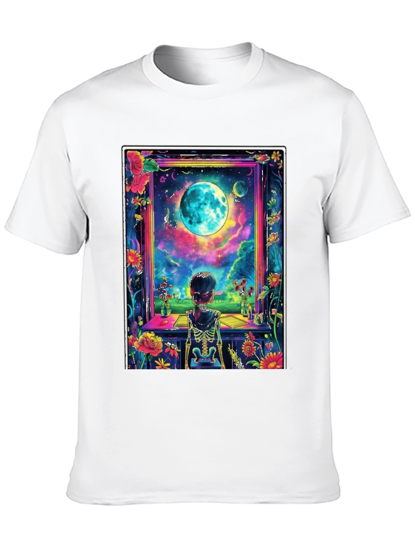 Floral Moon Window Skeleton Graphic Tee