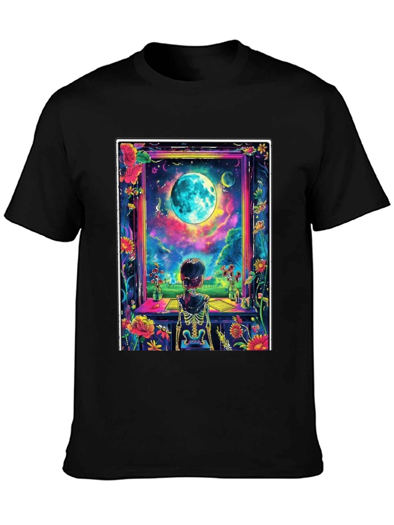 Floral Moon Window Skeleton Graphic Tee