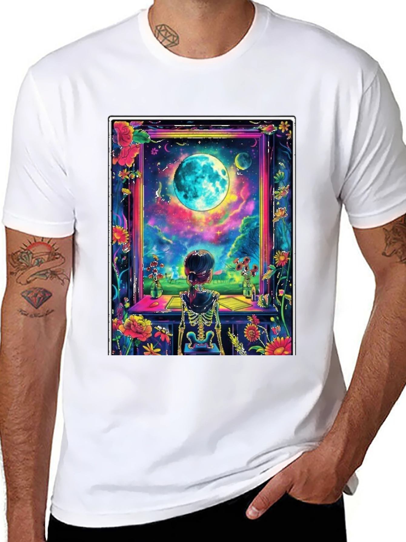 Floral Moon Window Skeleton Graphic Tee