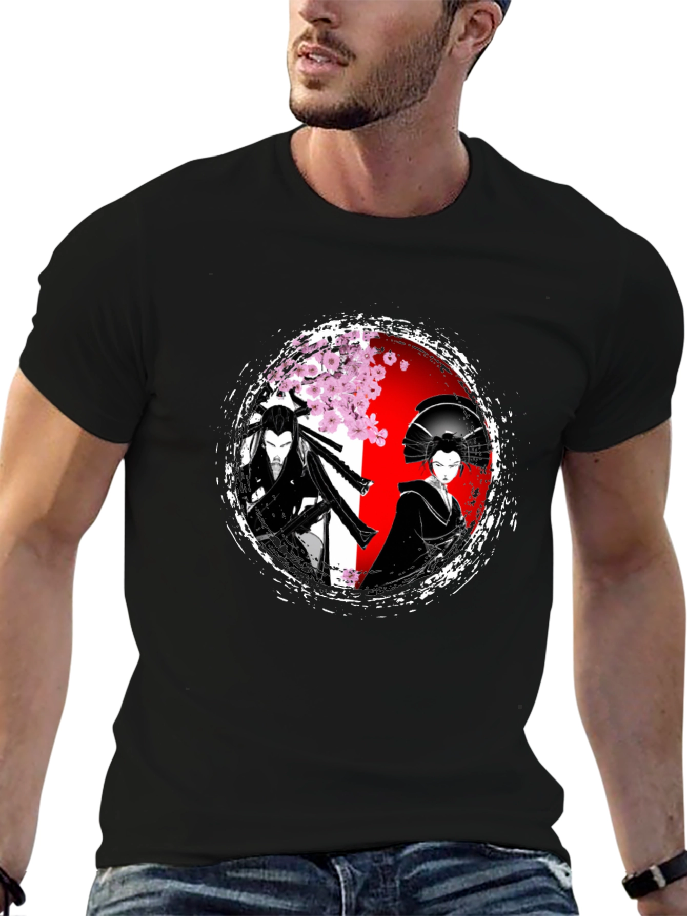 Samurai & Geisha Graphic T-Shirt - Japanese Art Style