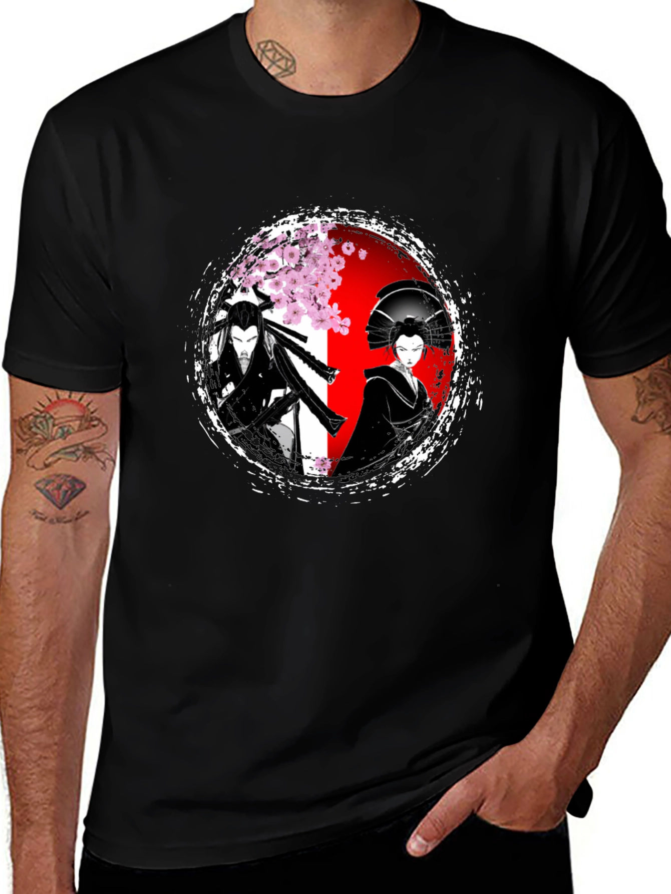 Samurai & Geisha Graphic T-Shirt - Japanese Art Style