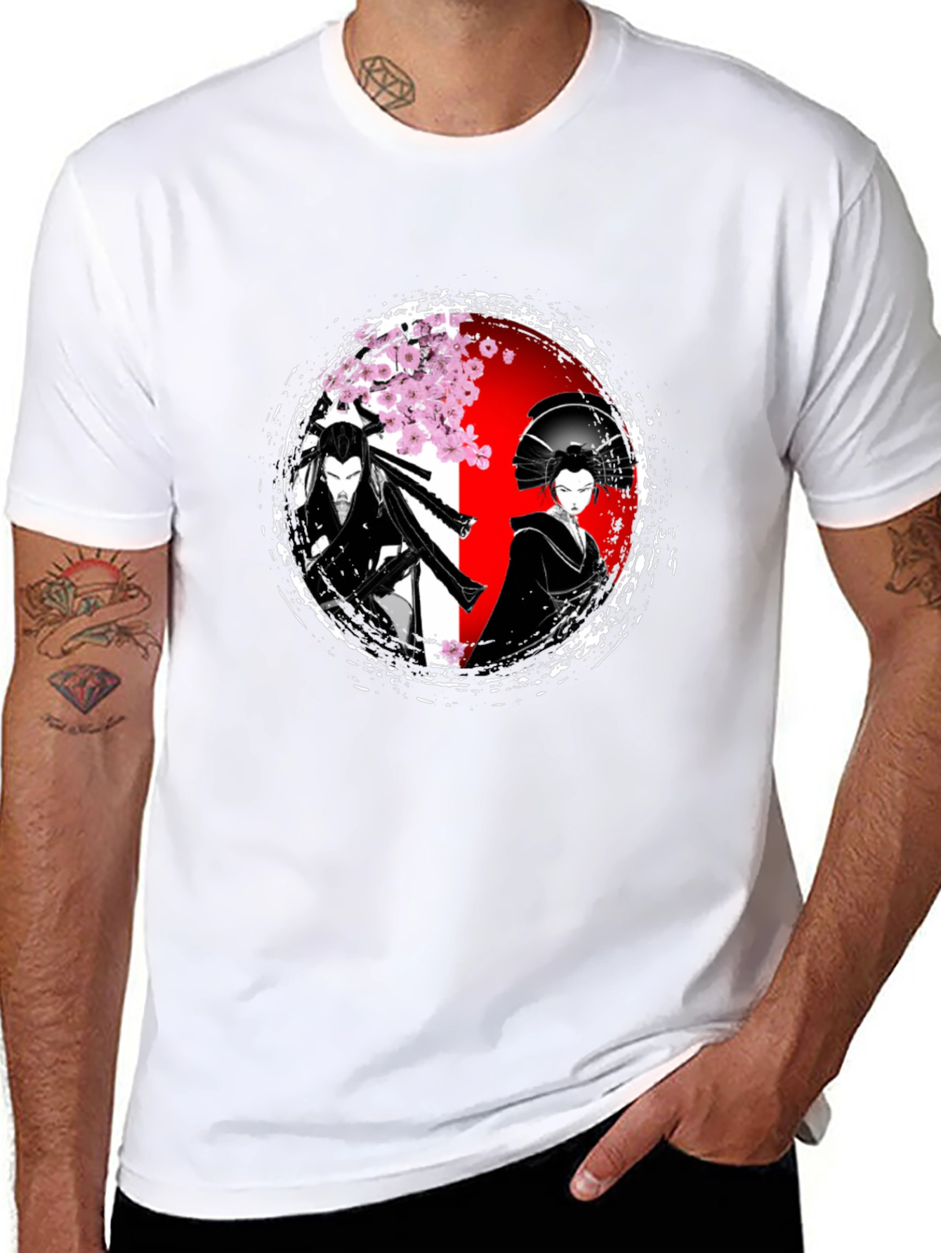 Samurai & Geisha Graphic T-Shirt - Japanese Art Style