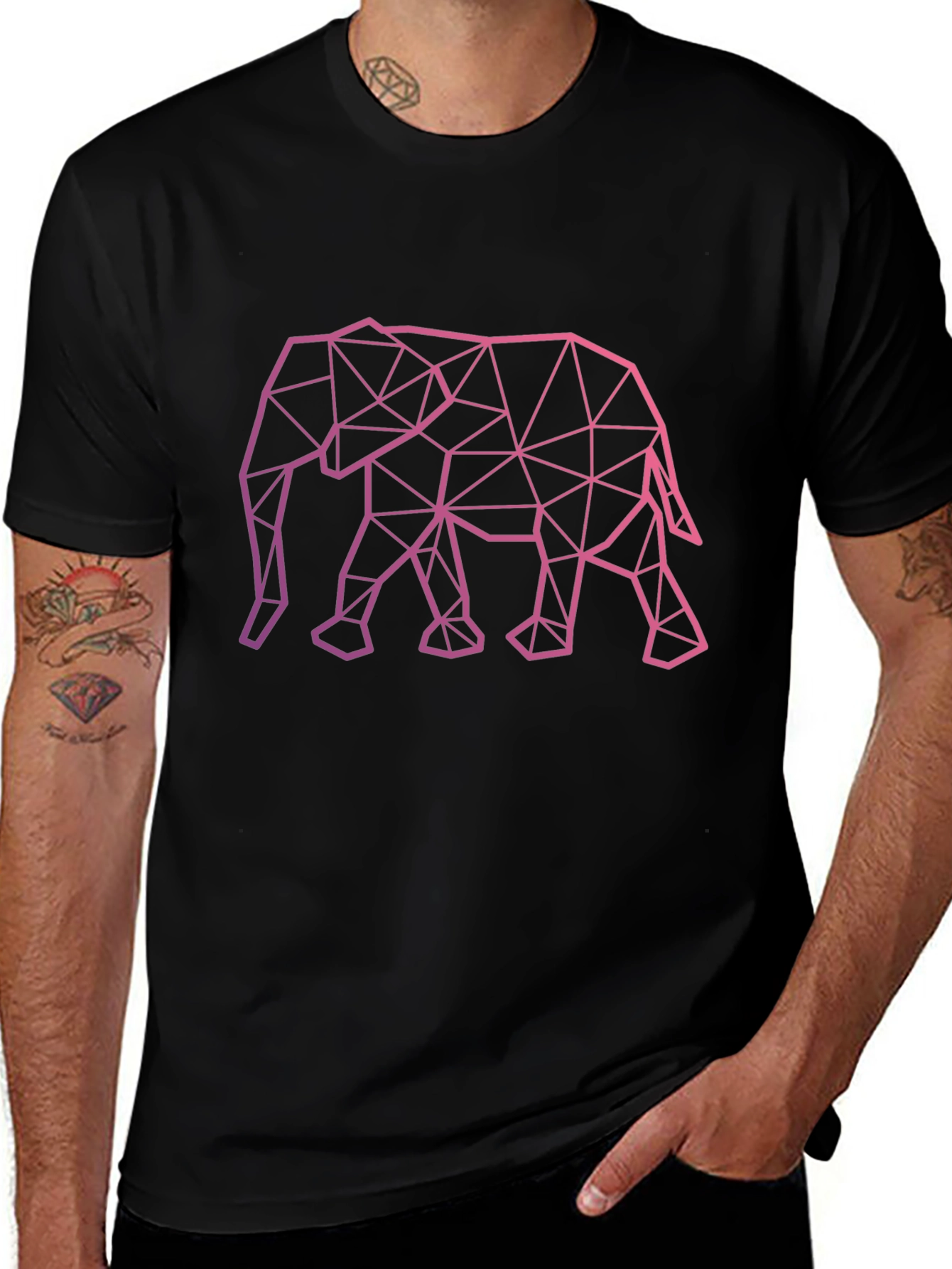 Geometric Elephant Graphic Tee - Stylish Black T-Shirt