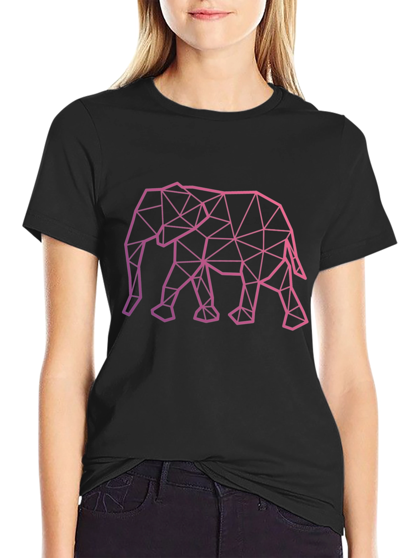 Geometric Elephant Graphic Tee - Stylish Black T-Shirt