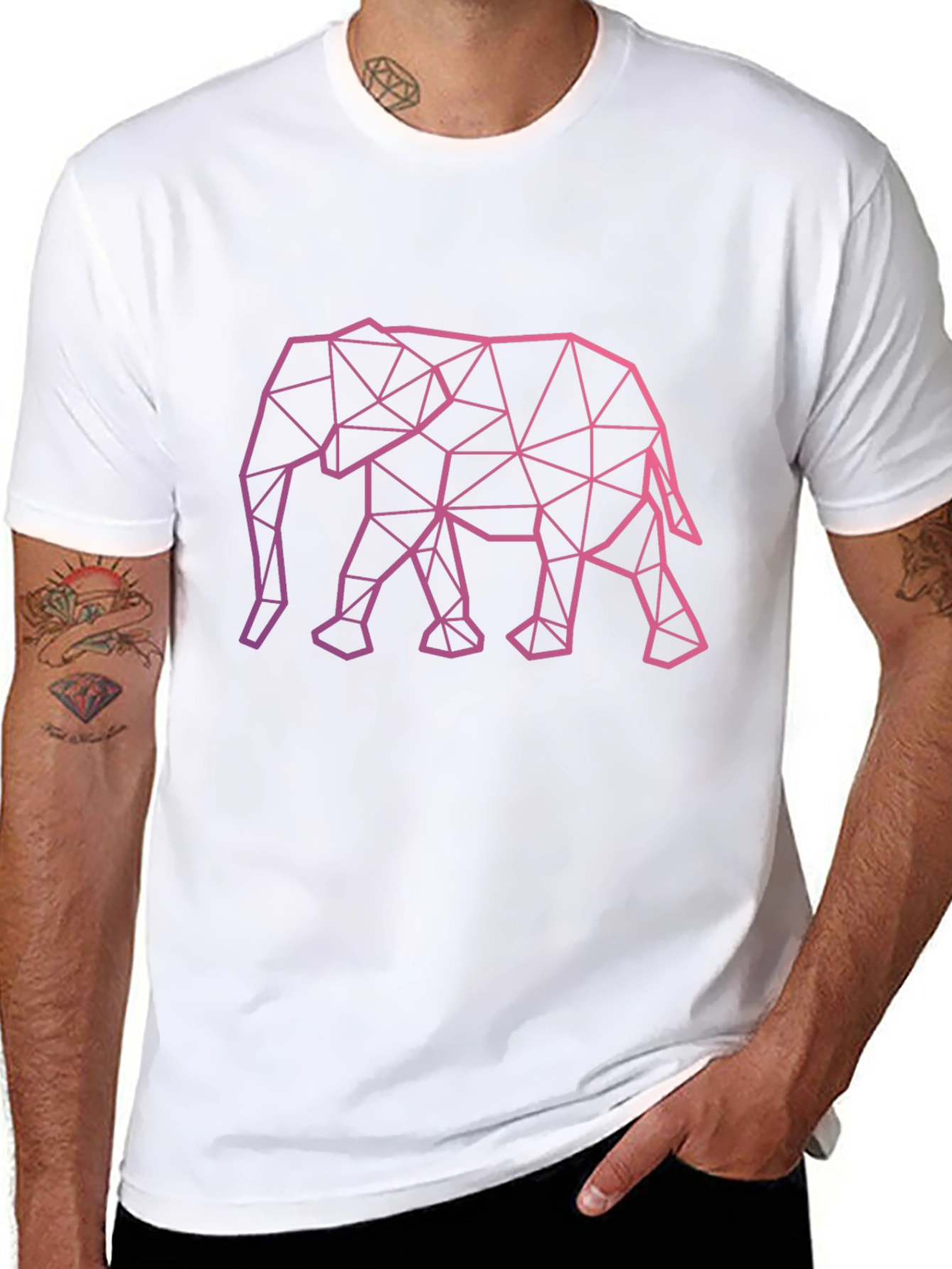 Geometric Elephant Graphic Tee - Stylish Black T-Shirt